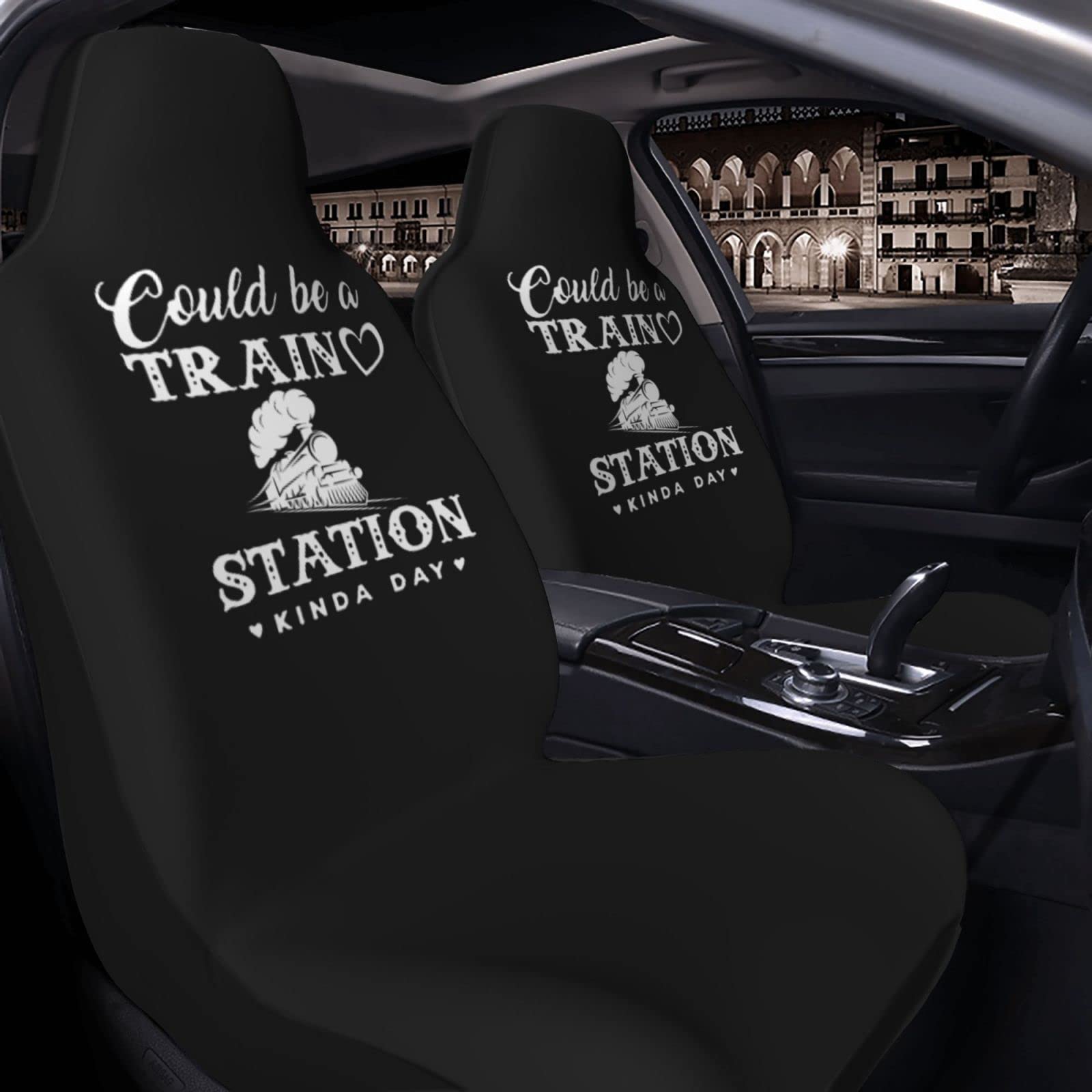 OKLRYNBV Train Station Inspired Car Seat Covers - Universal Fit for Most Vehicles (2-Piece Set) - Perfect for Daily Commutes, Road Trips & Protecting Seats