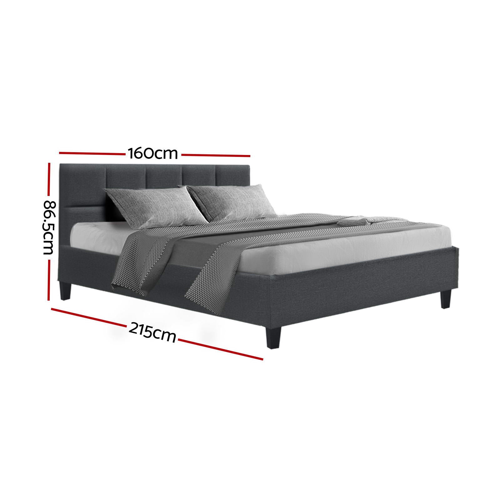 Bondi Queen Bed Frame in Charcoal - Modern Platform Bed with Sturdy Metal Frame for Bedroom, Guest Room, or Dorm
