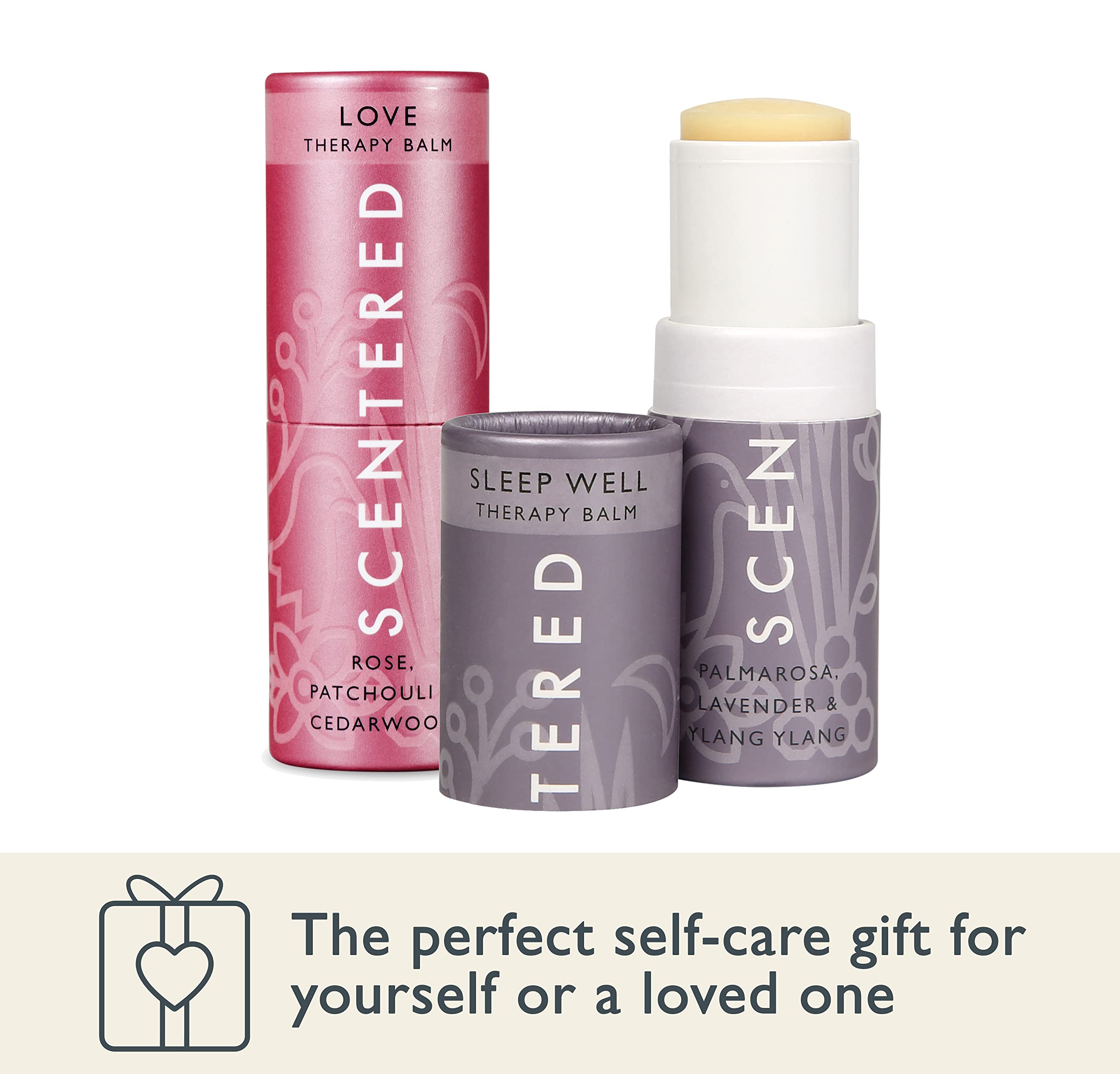 Scentered Aromatherapy Balm Stick Duo for Sleep & Stress Relief - Roll-On Essential Oil Blends with Rose, Lavender & Ylang Ylang - Natural Relaxation Gift for Women - Perfect for Bedtime, Travel & Self-Care Moments