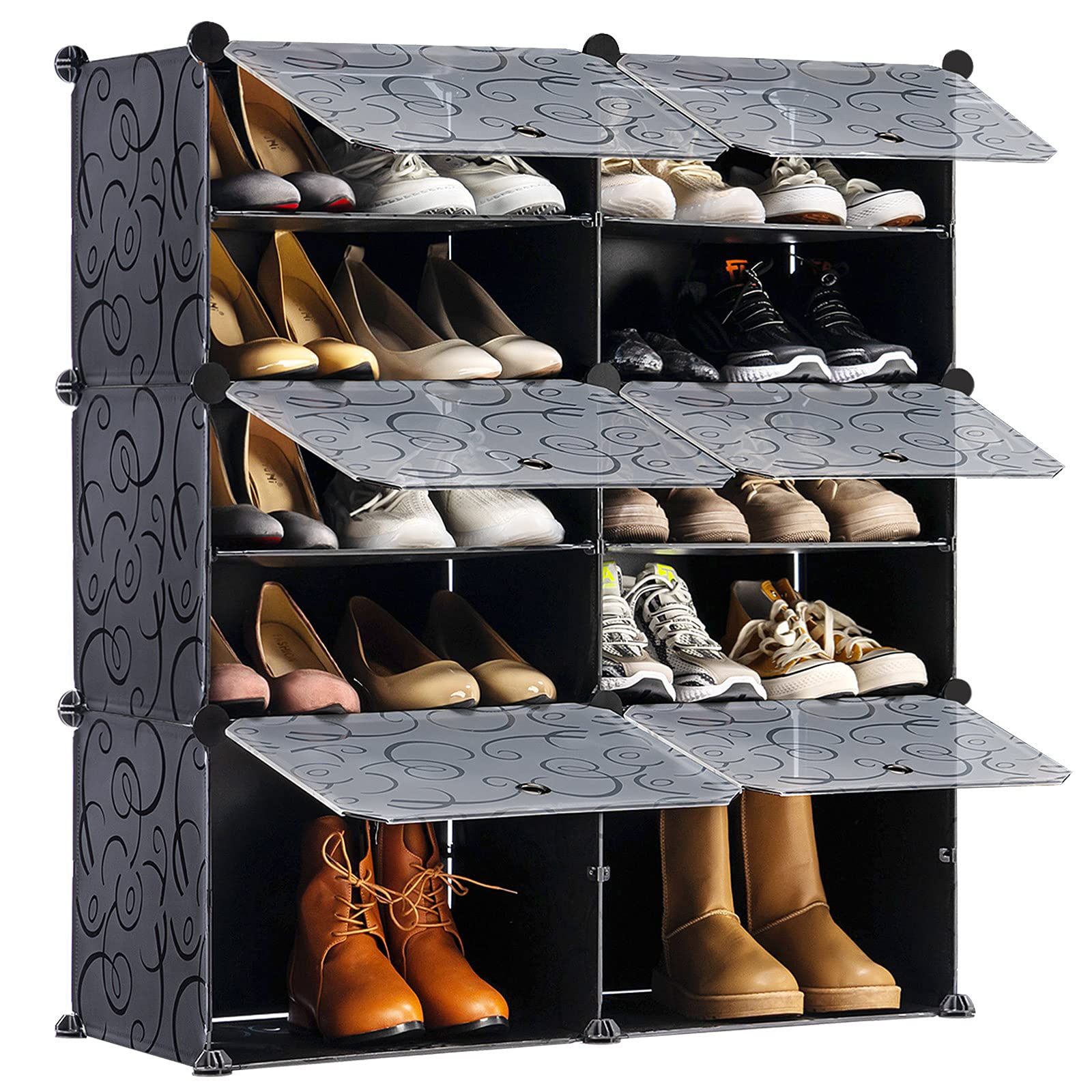 24 Pair Shoe Organizer Cabinet - Stackable Space Saving Shoe Rack with Doors for Closet, DIY Narrow Standing Shoe Storage | Perfect for Bedroom, Entryway, Mudroom & Small Spaces