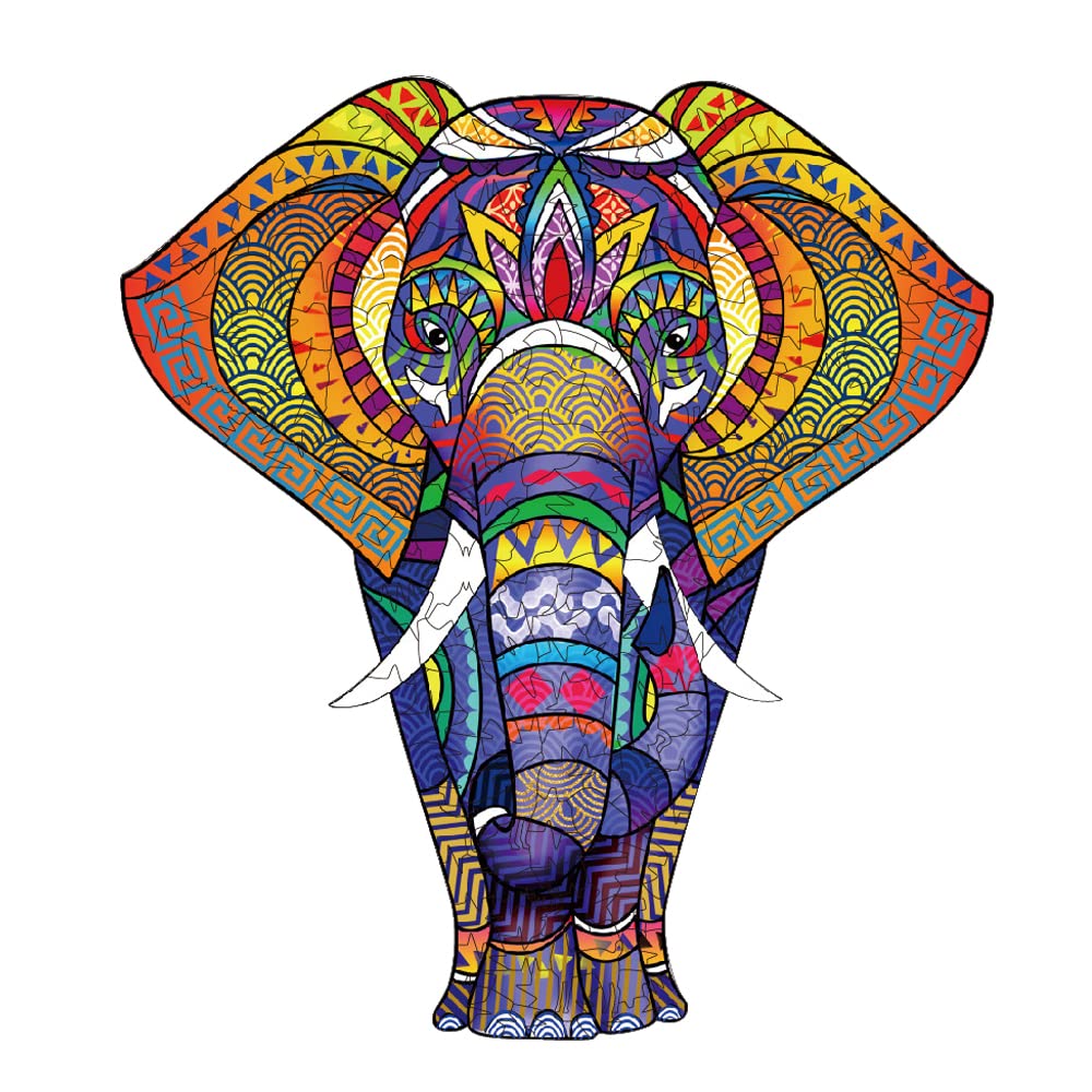 194-Piece Wooden Jigsaw Puzzle for Adults - Unique Animal-Shaped Elephant Puzzle, Laser-Cut Wooden Brain Teaser, Perfect Gift & Family Game (10.8x12 Inch) - Great for Stress Relief, Cognitive Training & Family Bonding Activities