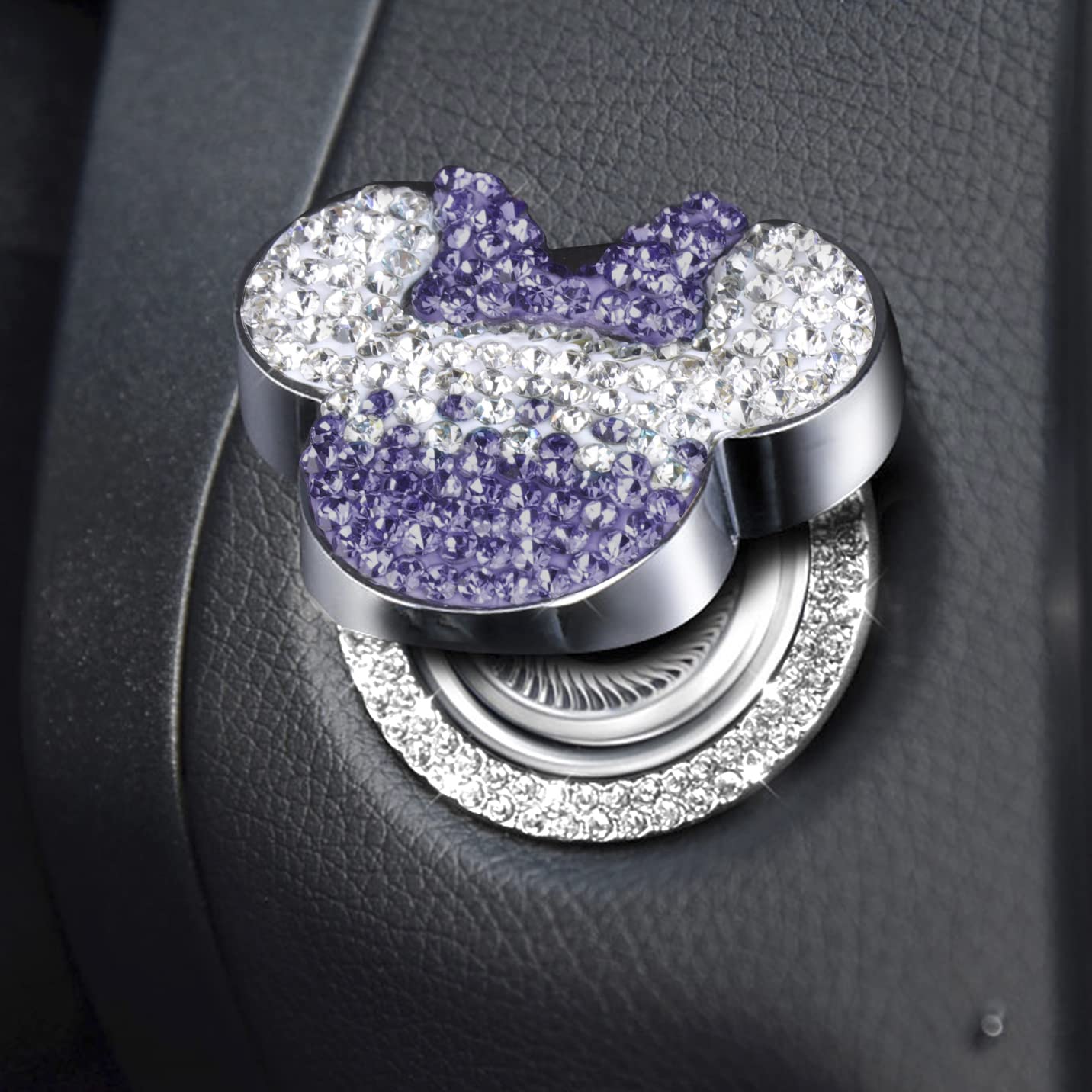 Sparkly Purple Crystal Car Push Start Button Cover - Bling Engine Start Stop Button Accessory for Women & Girls | Stylish Car Interior Decoration for Daily Driving & Gifts