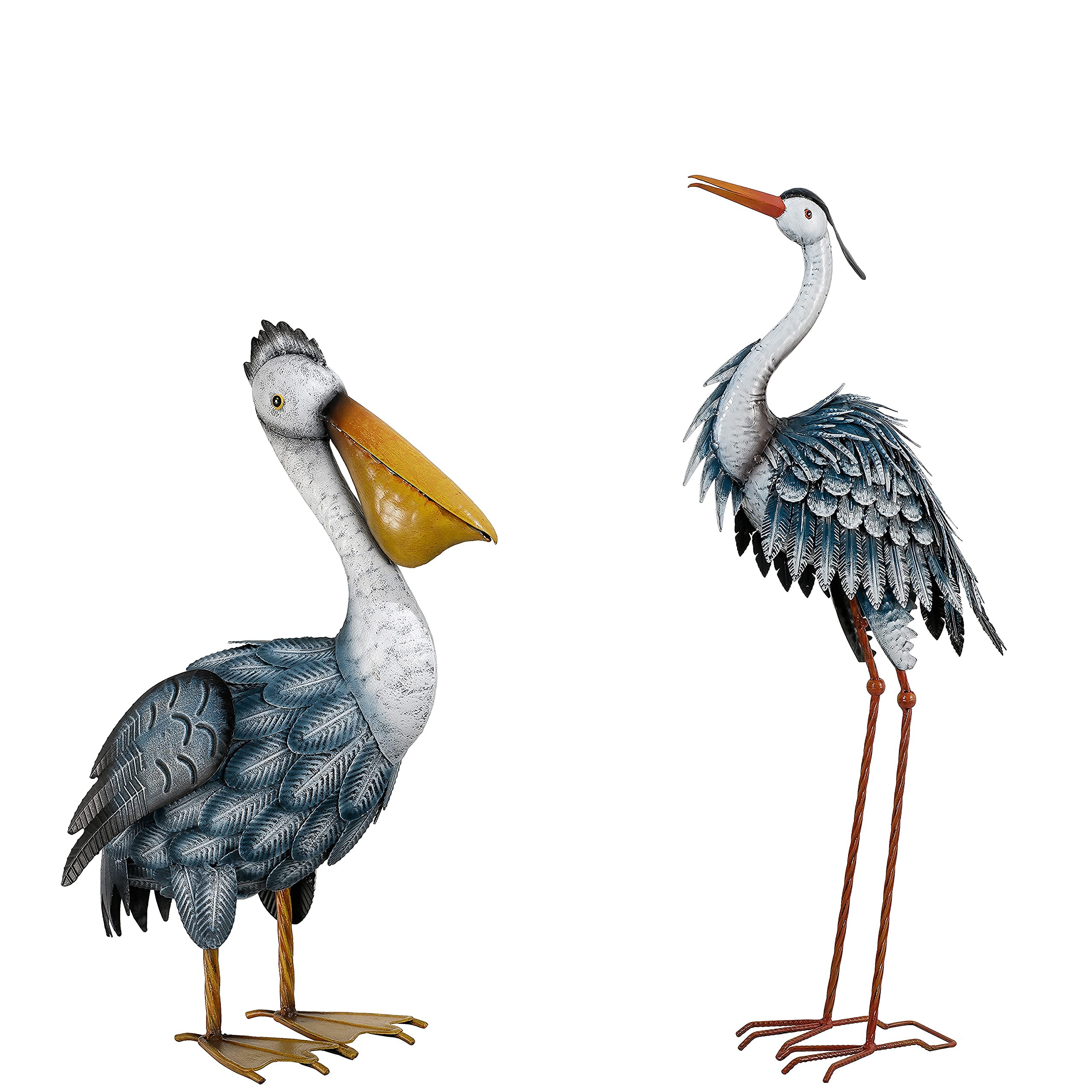 TERESA'S COLLECTIONS Metal Pelican Heron Garden Statue - Indoor Outdoor Home Decor, Decorative Bird Sculpture for Backyard, Patio, Lawn & Porch - Perfect for Garden Art & Outdoor Decorations | Ideal for Coastal, Farmhouse or Tropical Theme Decor
