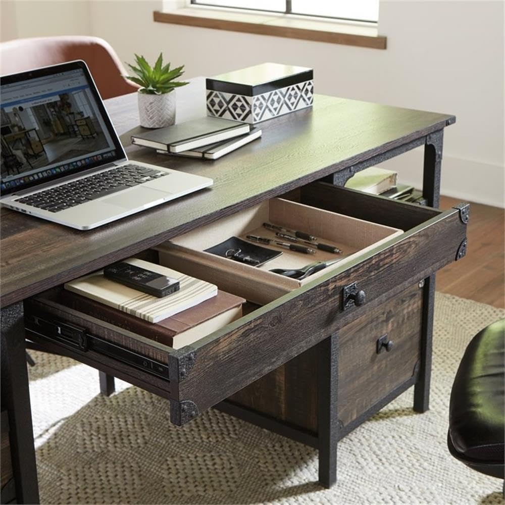 Sauder Carell Double Pedestal Executive Desk - Engineered Wood Carbon Oak Finish - Home Office & Business Workspace Desk for Professionals