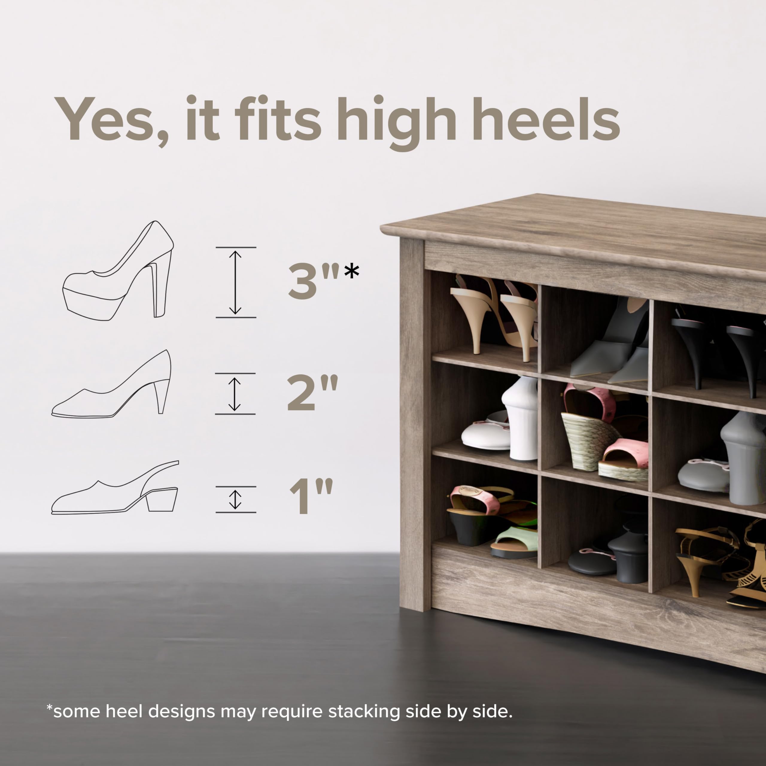 Prepac Gray Hall Tree Entryway Storage Cabinet - 24 Shoe Cubbies & 6 Double Coat Hooks - 15.5