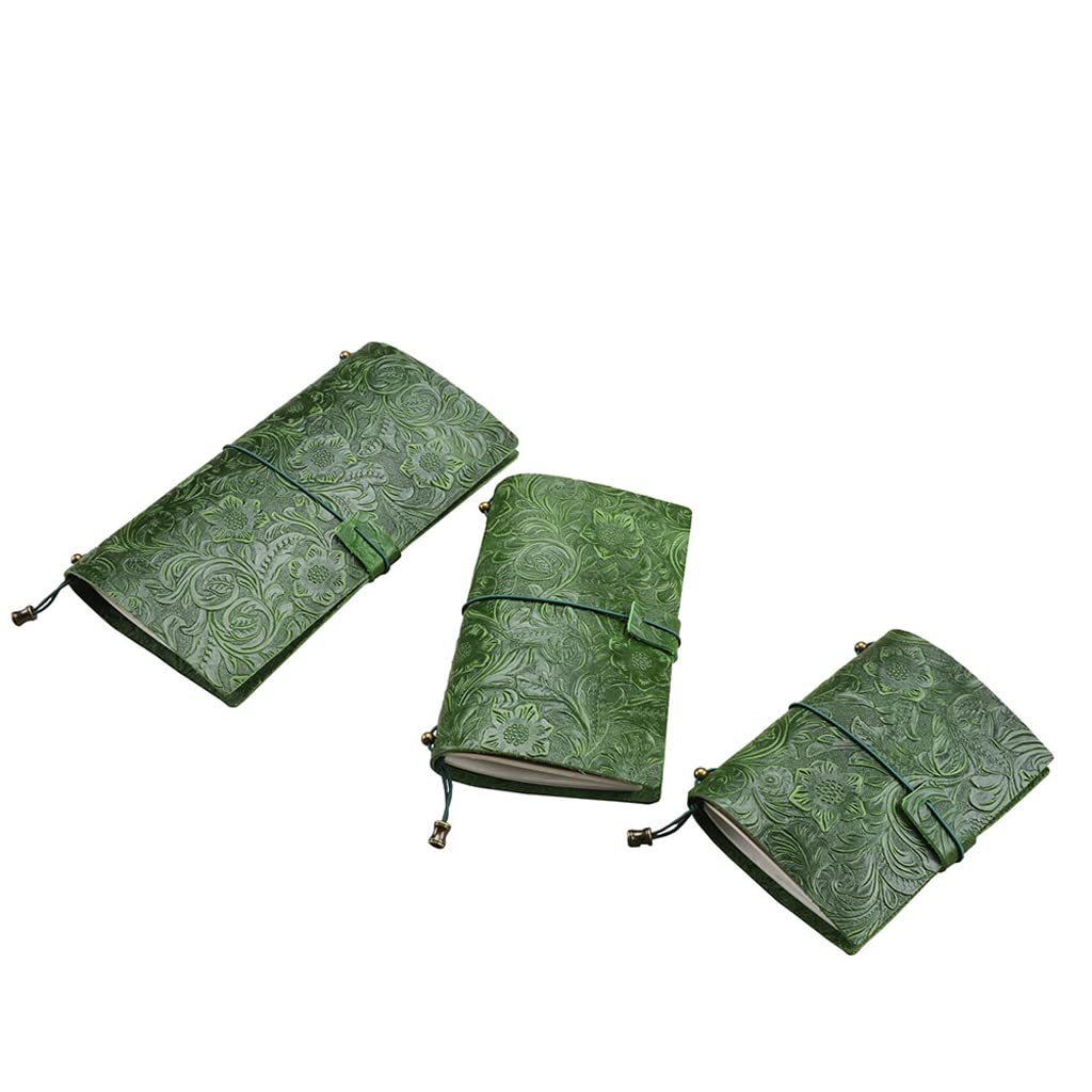 Vintage Handmade Leather Travel Journal - 3PCS Carved Flower Notebook Set, Loose-Leaf Memo Diary for Office, School & Gift Giving | Perfect for Writing, Sketching & Travel Memories