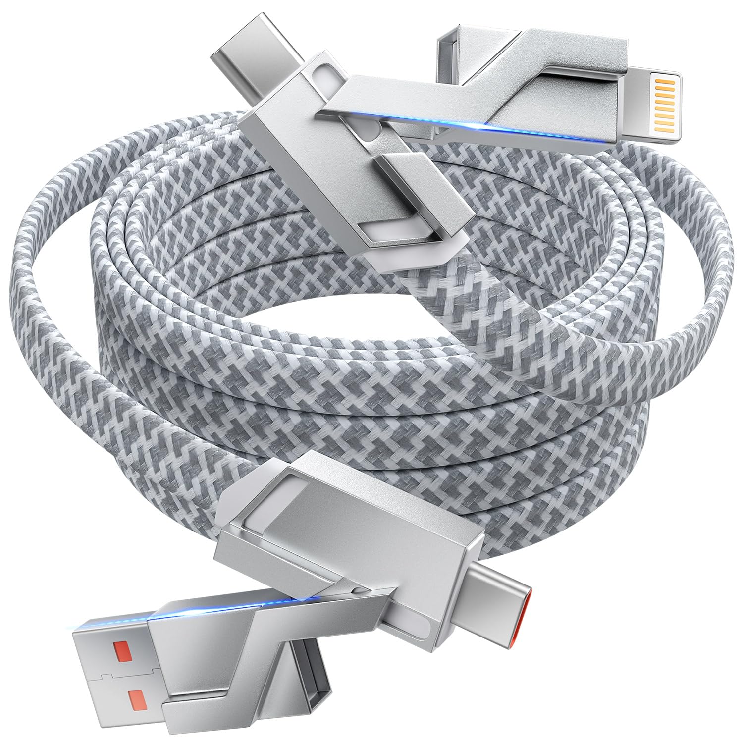 4-in-1 Fast Charging Cable 5FT - 66W USB C to Lightning/USB A/C Multi Charger for iPhone 16/15/14/13, iPad, Android Phones & Tablets | Perfect for Home, Office & Travel Charging Needs