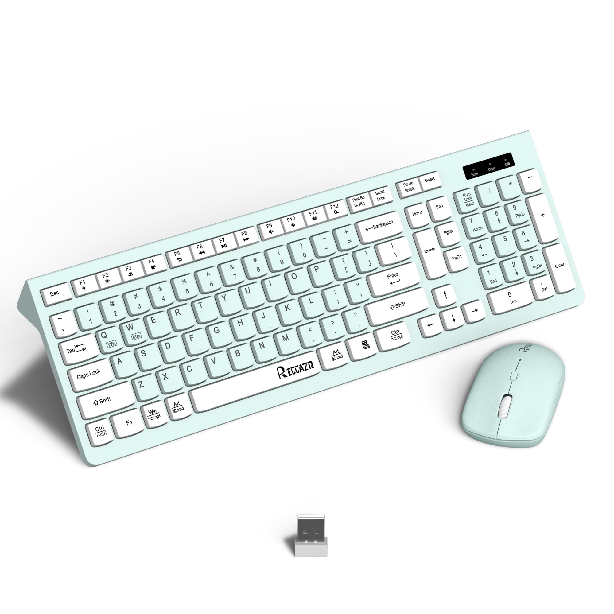 Wireless Keyboard and Mouse Combo - Full-Sized Ergonomic Keyboard with Adjustable DPI Mouse, 2.4GHz USB Receiver for PC, Laptop, Desktop - Compatible with Windows 10/11 (Mint Green & White) | Perfect for Office Work, Gaming & Home Computing