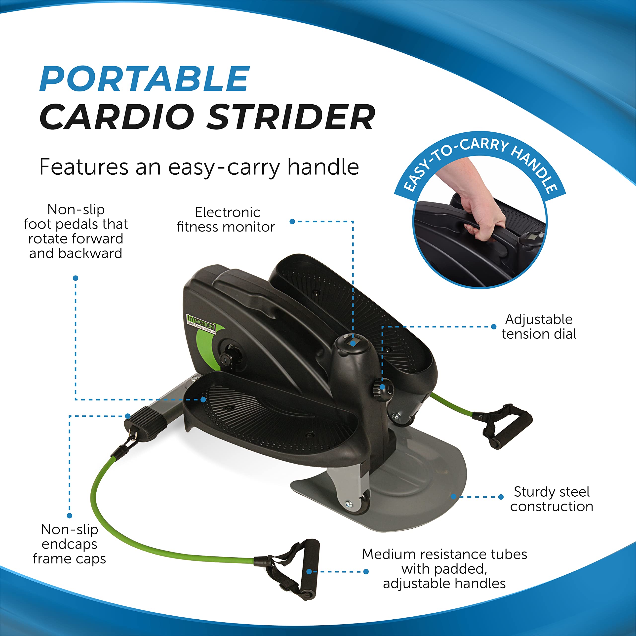 Stamina Inmotion Compact Strider - Under Desk Elliptical Machine for Home & Office - Seated/Standing Low-Impact Cardio Workout Equipment - Perfect for Small Spaces & Sedentary Workers