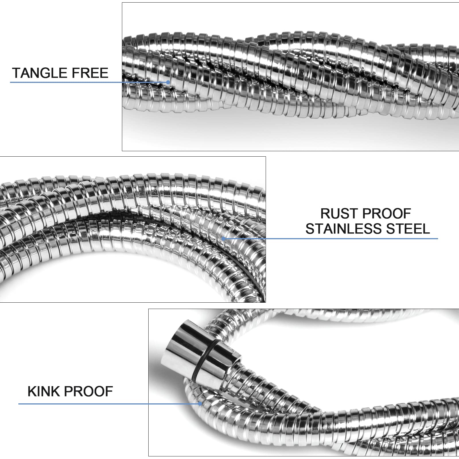 79 Inch Extra Long Stainless Steel Shower Hose with Brass Insert - Flexible Chrome Handheld Shower Head Replacement - Perfect for Bathroom, RV & Mobile Homes
