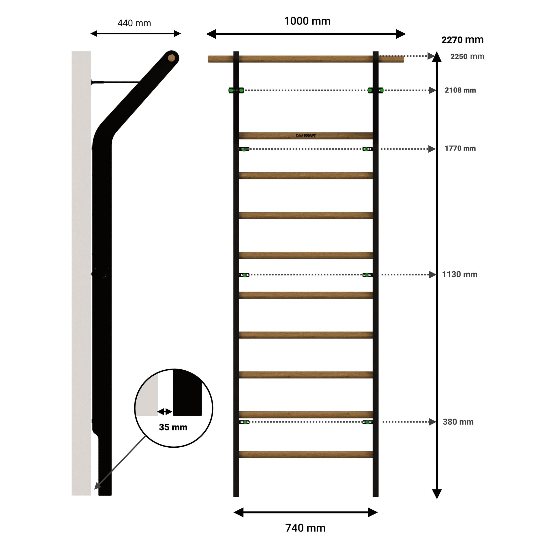 Classic Wooden Wall-Mounted Pull Up Bar with Adjustable Height - Perfect for Home Gym, CrossFit, and Indoor Fitness Training
