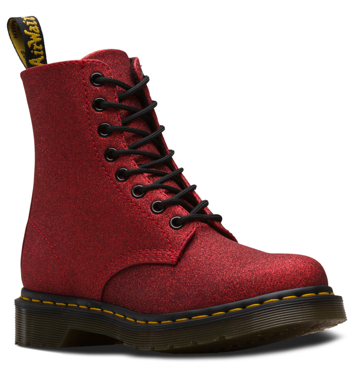 Dr. Martens 1460 Red Pascal Fine Glitter Boots - Women's Vegan Leather Platform Ankle Boots for Punk, Gothic & Festival Fashion | Perfect for Concerts, Parties & Streetwear Outfits