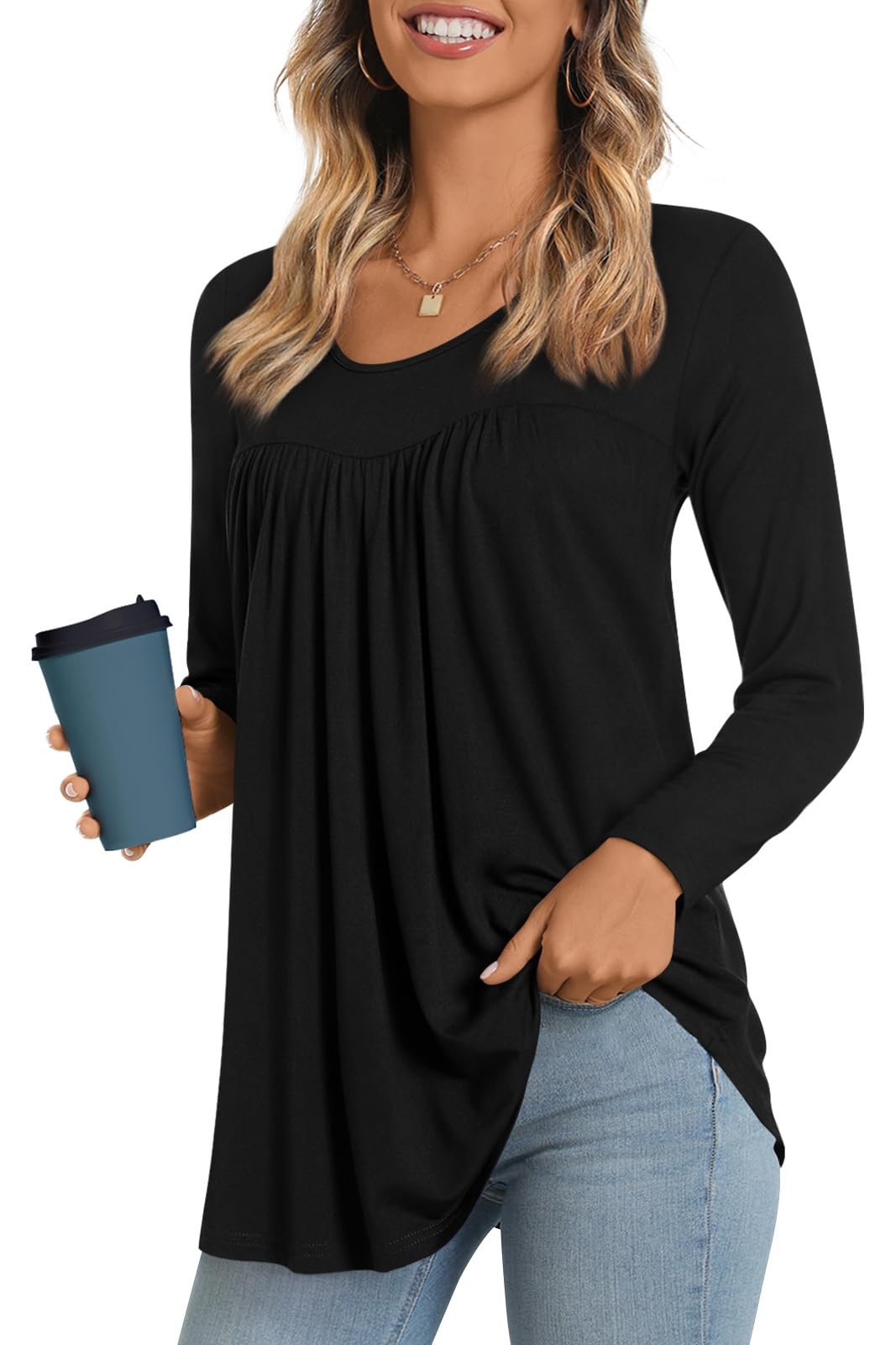 LONGYUAN Women's Long Sleeve Casual Tunic Top - 2025 Winter Loose Flare Blouse with Comfortable Elastic Waist | Perfect for Work, Office, Date Night & Everyday Wear
