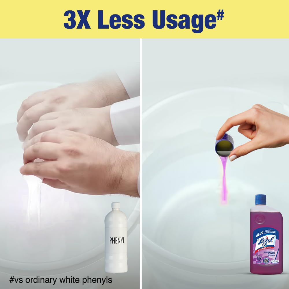Lizol 1 Liter Lavender Disinfectant Floor Cleaner Liquid - Kills 99.9% Germs & Bacteria | All-Purpose Surface Cleaner for Tile, Wood & Marble Floors | Ideal for Homes, Hospitals & Offices | India's #1 Trusted Floor Cleaner
