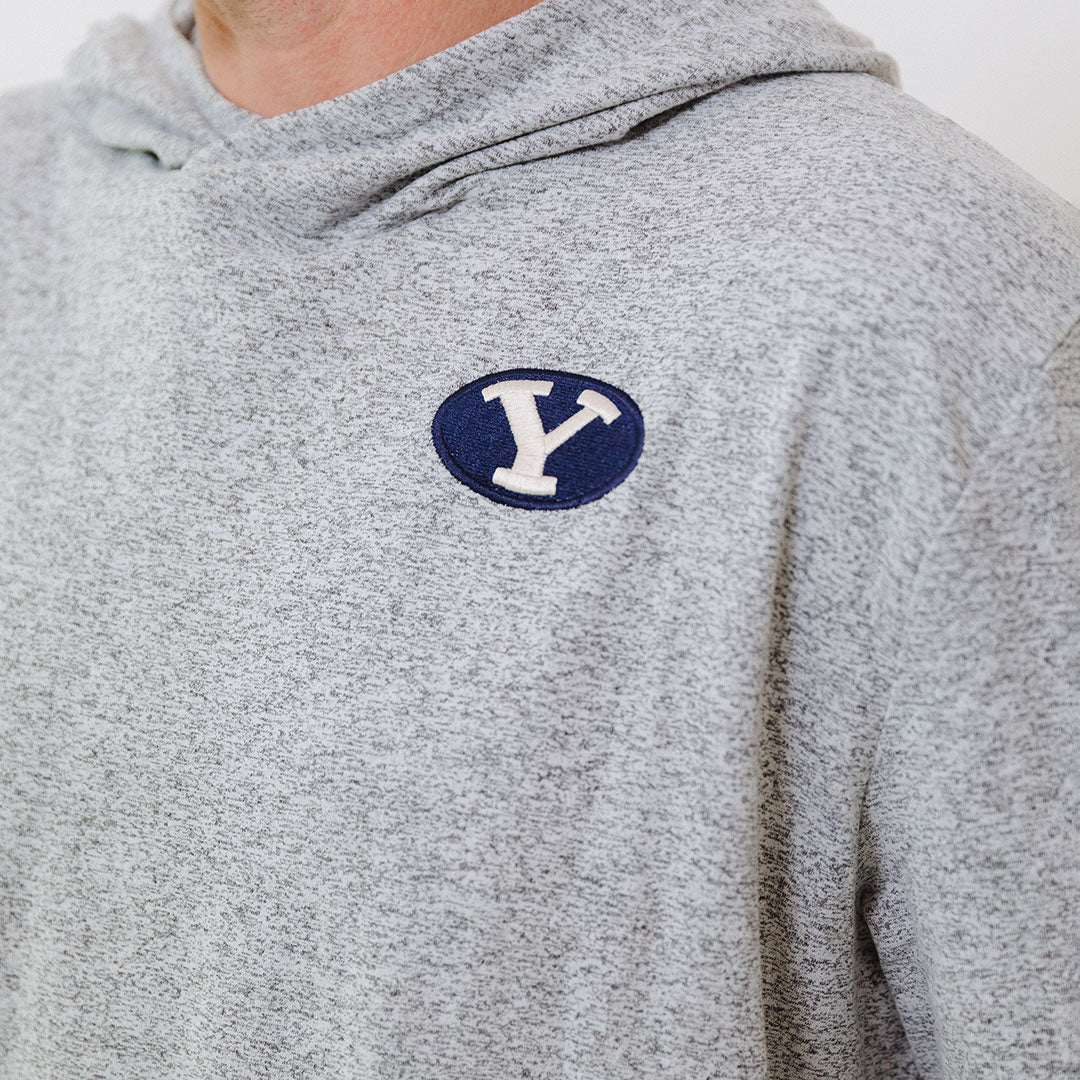 BYU Men's Travel Hoodie - Soft Heather Grey Pullover Sweatshirt for Casual Wear, Outdoor Adventures & Campus Life