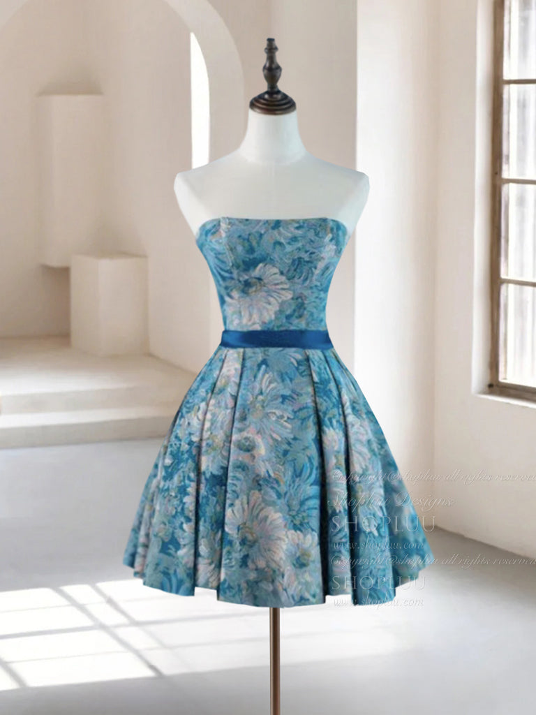 Elegant A-Line Satin Blue Short Prom Dress | Homecoming Party Dress for Teens | Perfect for School Dances, Formal Events & Special Occasions