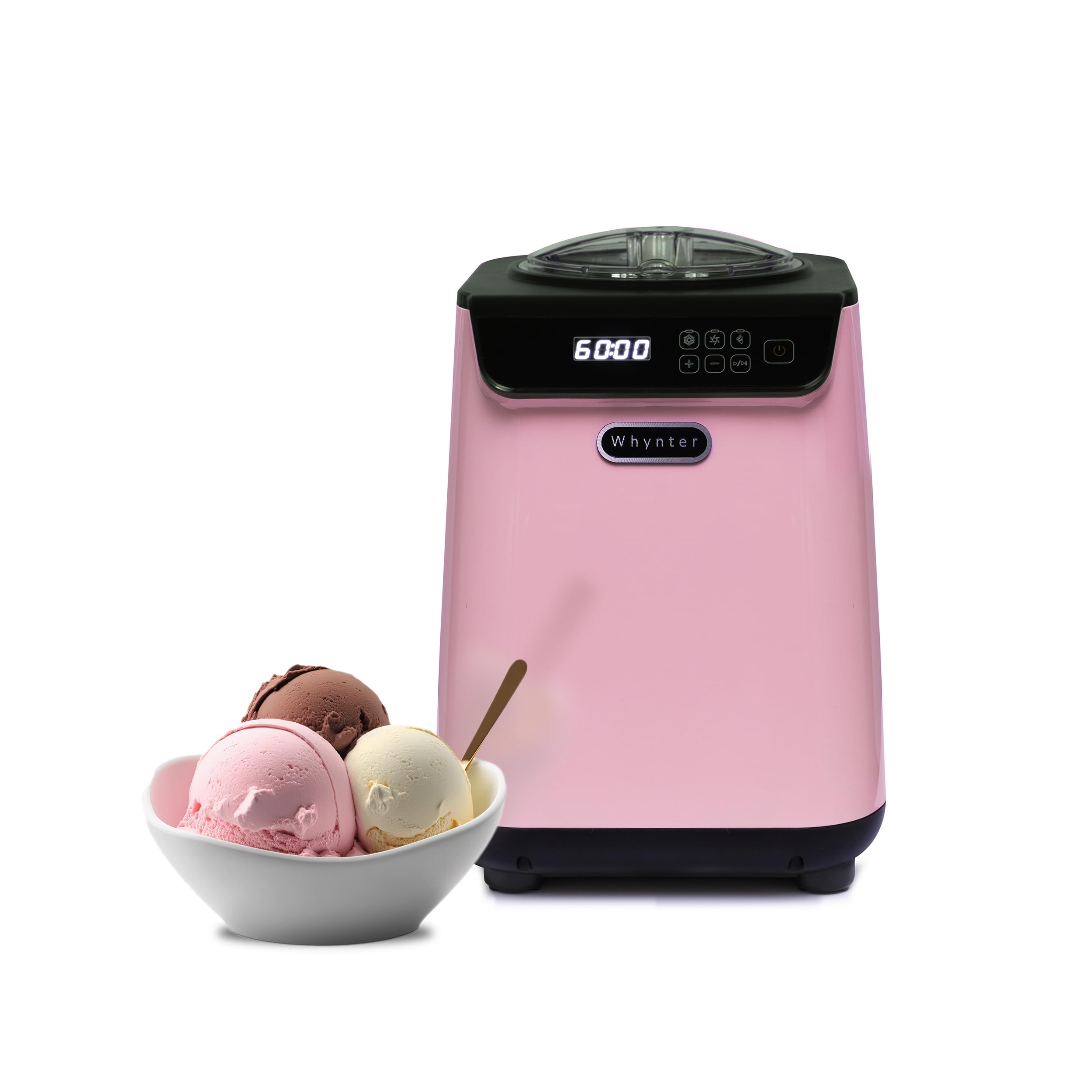 Whynter 1.28 Qt Automatic Ice Cream Maker with Built-In Compressor - No Pre-Freezing, LCD Digital Display & Timer - Perfect for Home, Parties & Dessert Shops (ICM-128BPS, Black/Pink)