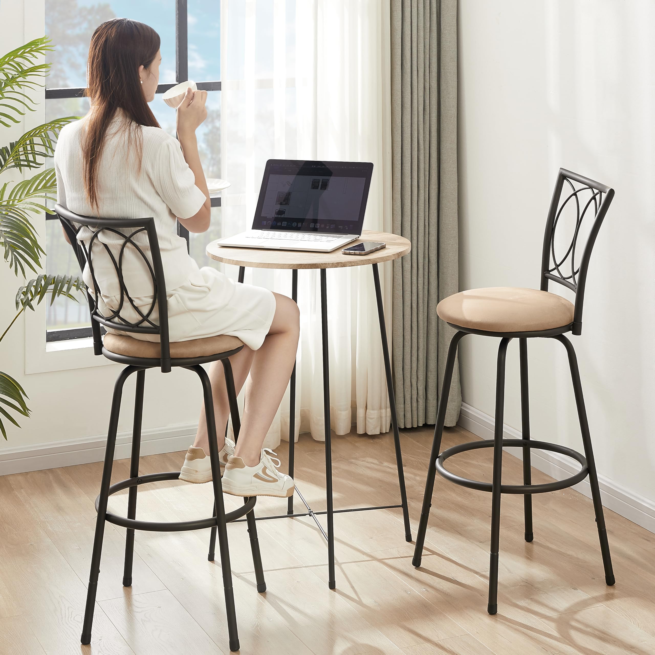 VECELO Adjustable Bar Stools with 360° Swivel Seat & Comfortable Round Cushions - Steel Bistro Pub Chairs for Kitchen Island, Breakfast Nook & Home Bar