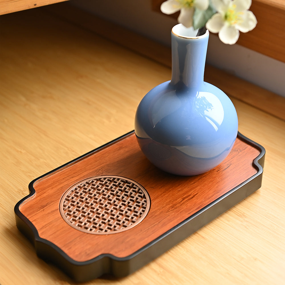 Premium Hollow Metal Stand Bamboo Tea Tray - Durable & Stylish Tea Serving Tray for Matcha, Chinese Tea Ceremony, or Office Tea Break - Perfect for Home, Zen Decor, or Gift Giving
