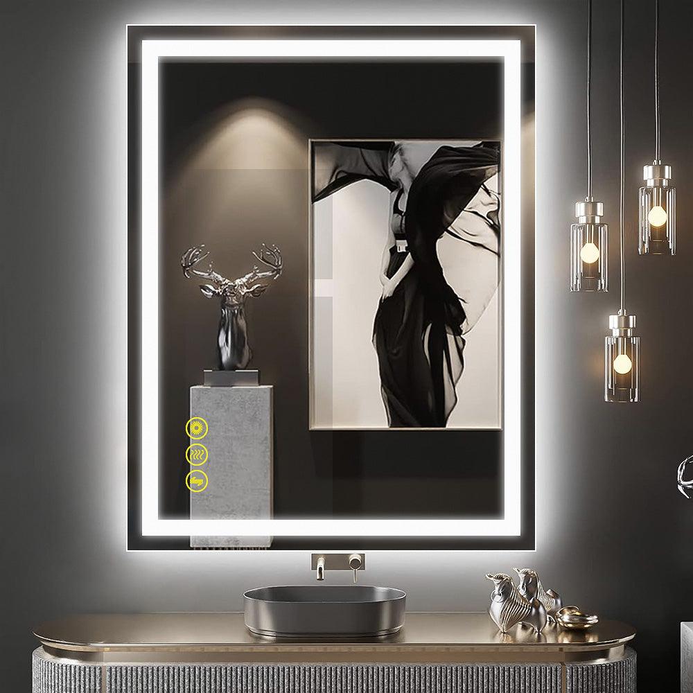GlareGuard Rectangular Anti-Fog Dimmable LED Bathroom Mirror with Backlit - Perfect for Makeup, Shaving & Skincare Routine
