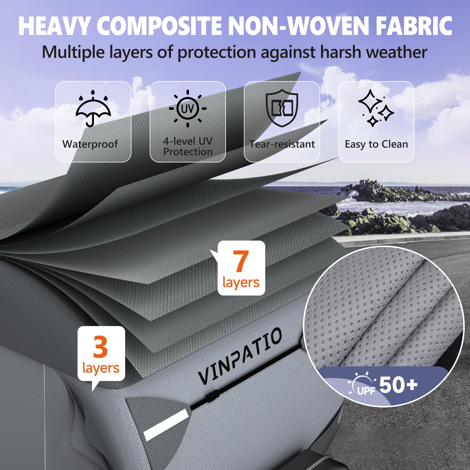 Heavy Duty 7-Layer Teardrop Camper Cover for 12'-15' Trailers - Windproof Strap RV Trailer Cover for Outdoor Camping & Travel Protection