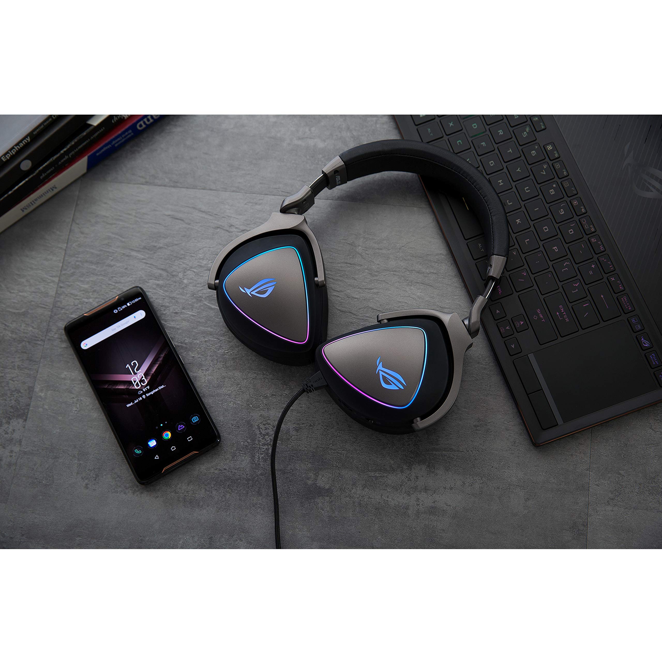 ASUS ROG Delta USB-C Gaming Headset with Hi-Res ESS Quad-DAC - Noise Cancelling Mic, Aura Sync RGB - Compatible with PC, Mac, PS4, Discord & Teamspeak - Perfect for Competitive Gaming & Streaming