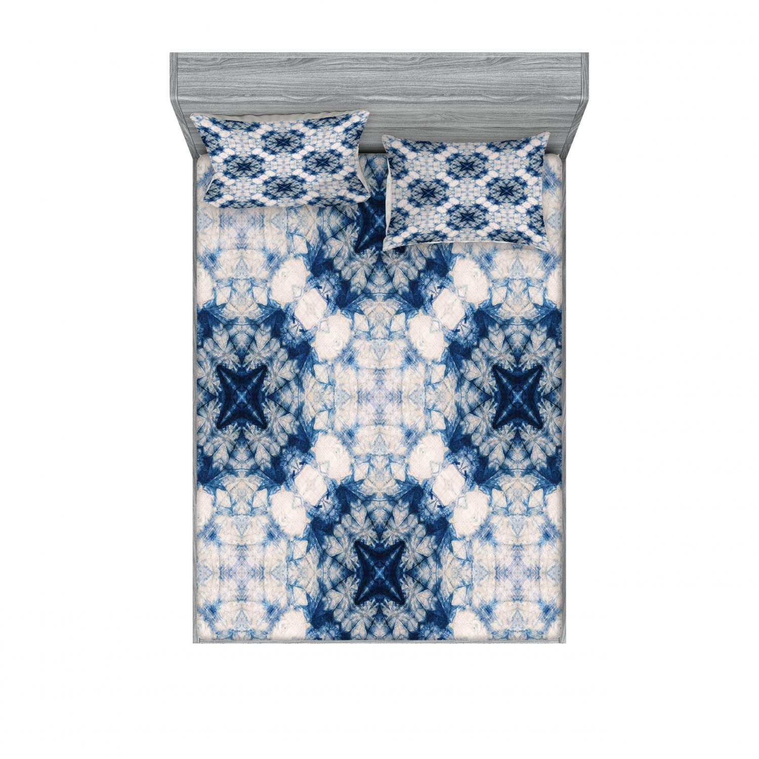 Ambesonne Bohemian Tie Dye 4-Piece Queen Bedding Set - 2 Fitted Sheets & 4 Pillow Shams, Blue Grey Ethnic Print Bedroom Decor for Guest Rooms & Vacation Homes