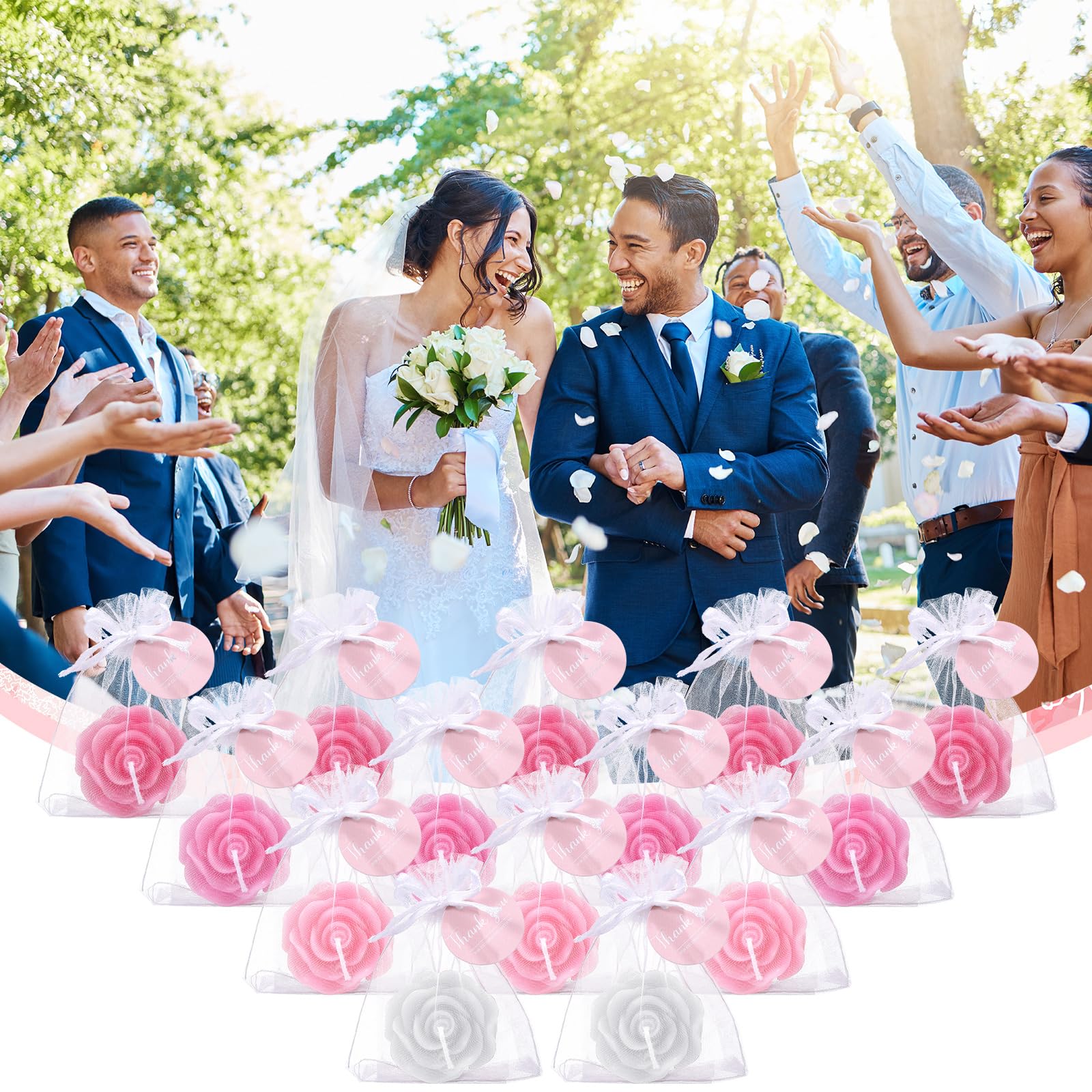 Pink Rose Tealight Candles 24-Pack - Wedding Favors & Party Decor for Guests