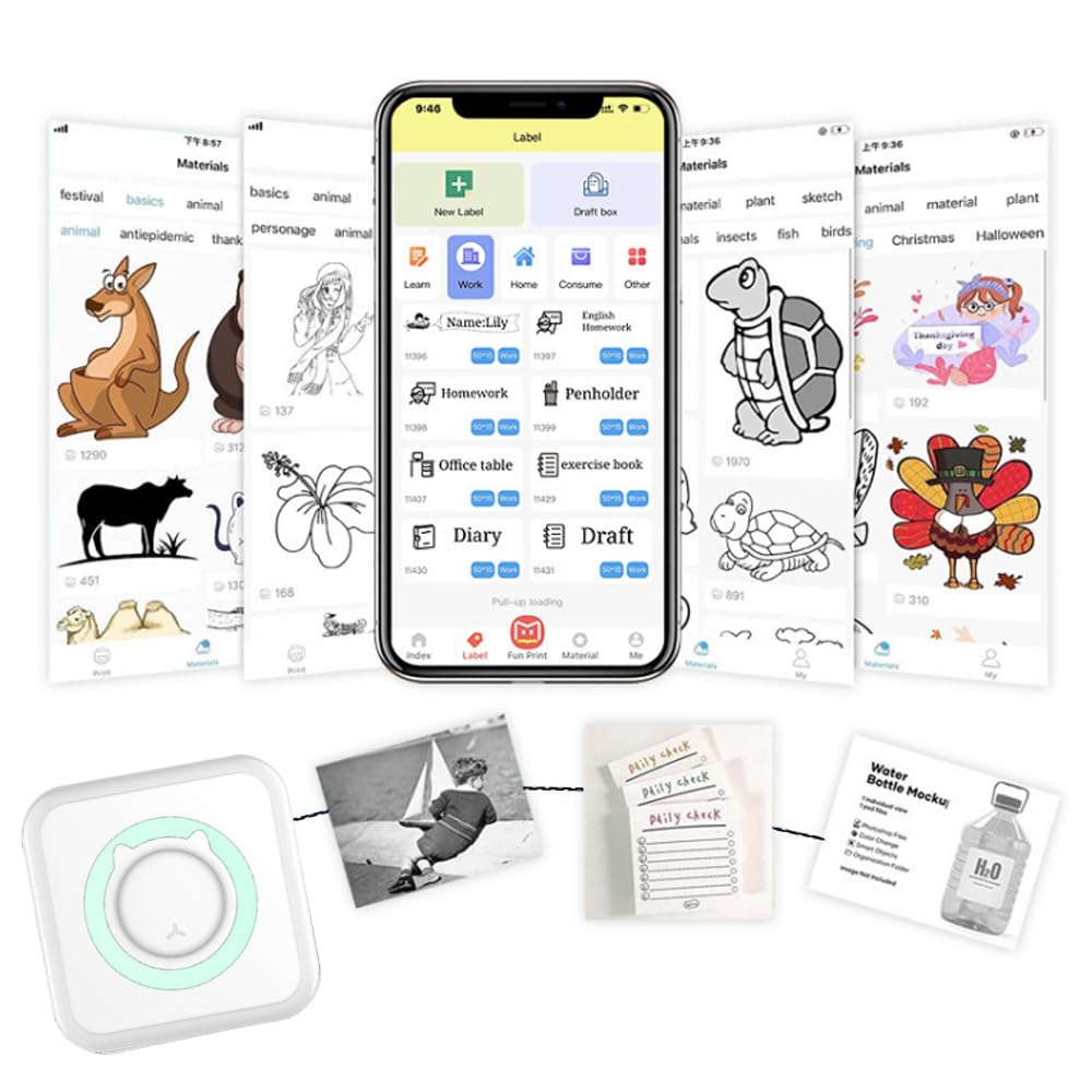 Mini Bluetooth Sticker Printer - Portable Thermal Photo Printer for iPhone, Smart Note Buddy with 10 Rolls Thermal Paper - Perfect for Journaling, Scrapbooking, Memos & Instant Photo Printing On-The-Go