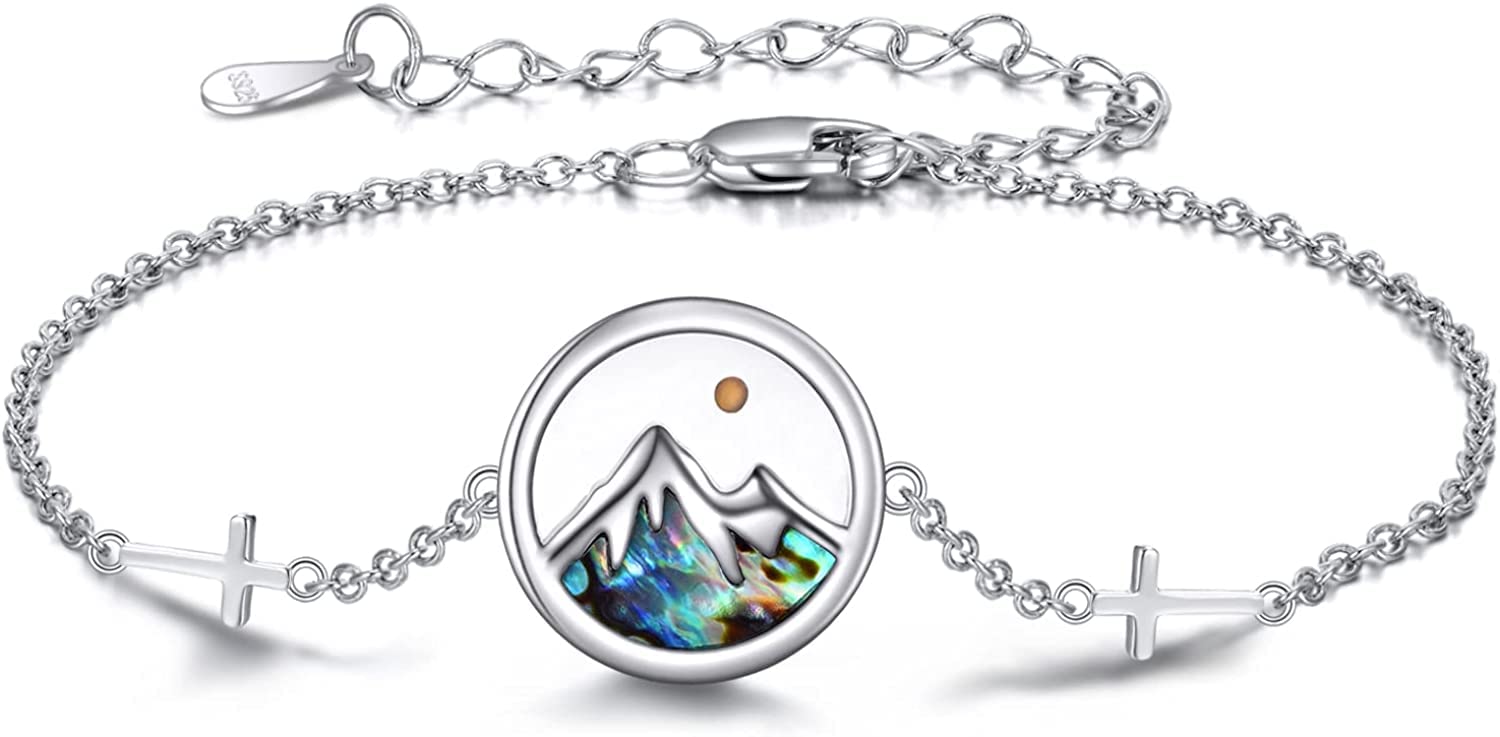 AOBOCO Mustard Seed Ankle Bracelet for Women - S925 Sterling Silver Adjustable Christian Jewelry with Mountain Cross Charm - Inspirational Faith Anklet for Mother's Day, Birthday Gifts for Mom - Perfect for Church, Daily Wear & Special Occasions