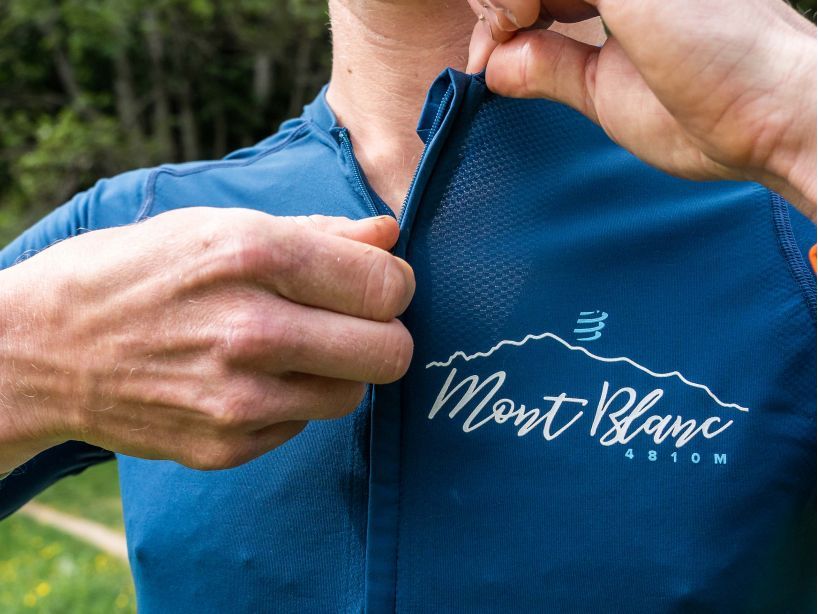 Compressport Men's Trail Running Half Zip Fitted Short Sleeve Top - Mont Blanc 2022 Blue - Performance Shirt for Trail Runners & Outdoor Enthusiasts