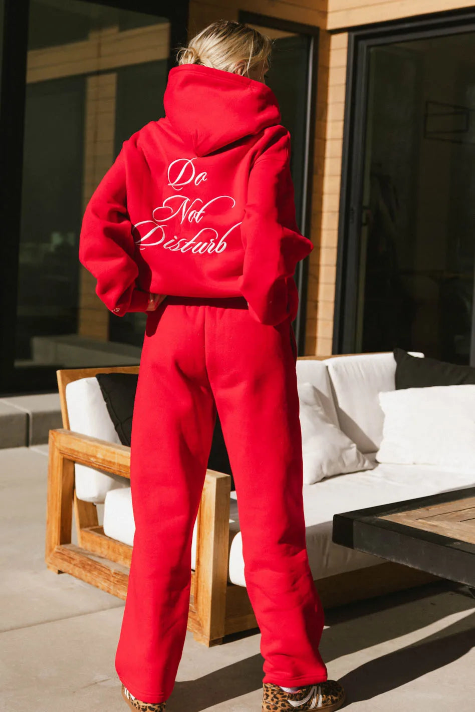 Comfortable Do Not Disturb Sweatpants for Women - Soft Red Lounge Pants for Relaxing at Home, Yoga, and Sleep