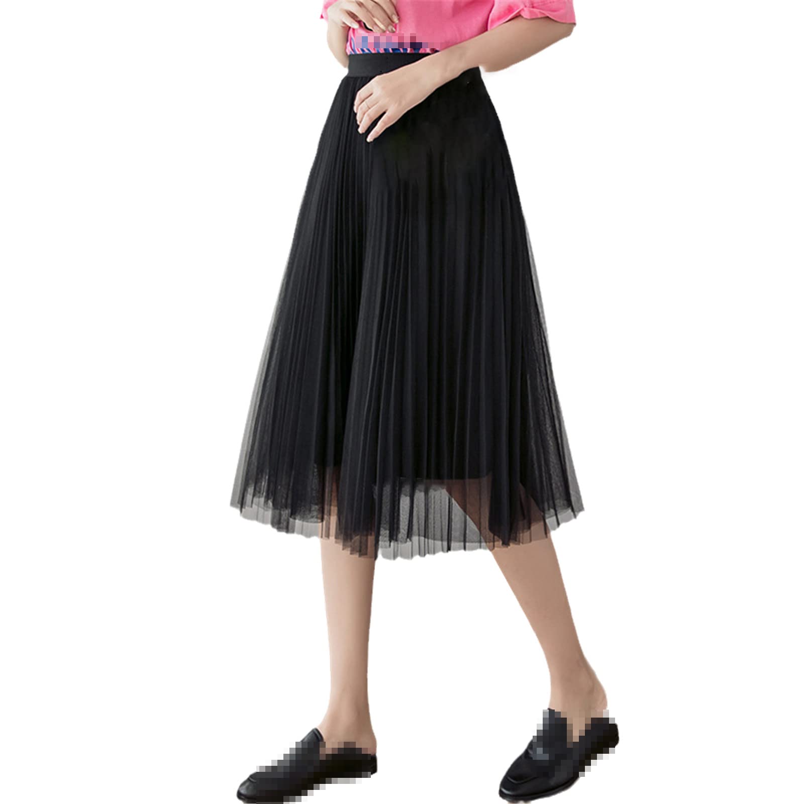 Korean High Waist Tulle Skirt for Women - Solid Color Midi Mesh Pleated Skirt | Spring Summer Fashion | Perfect for Weddings, Parties & Casual Outfits