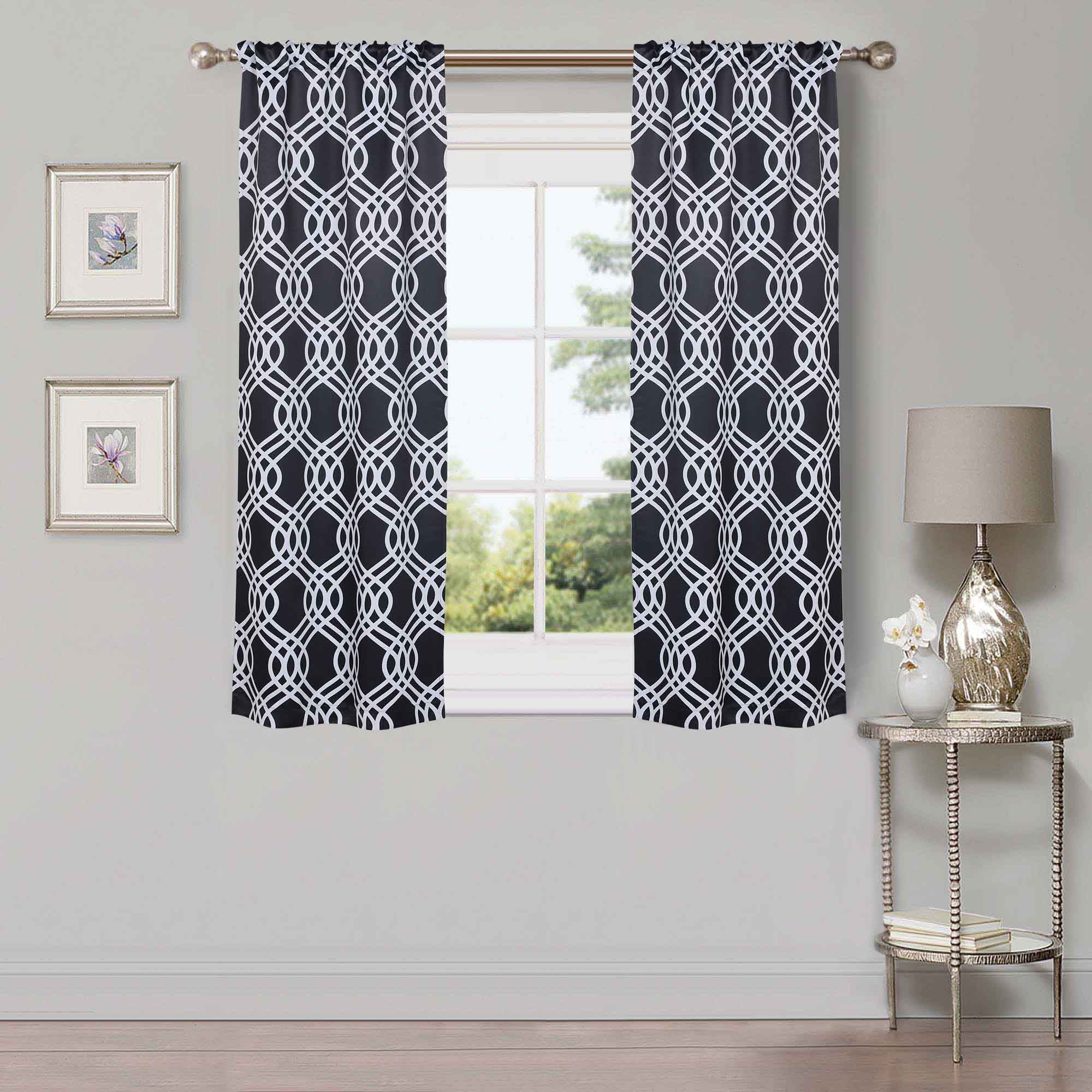Blackout Curtains for Bedroom - Washable Room Darkening Ribbon Trellis Curtain Panel Set - Perfect for Nursery, Home Theater & Light Sleepers