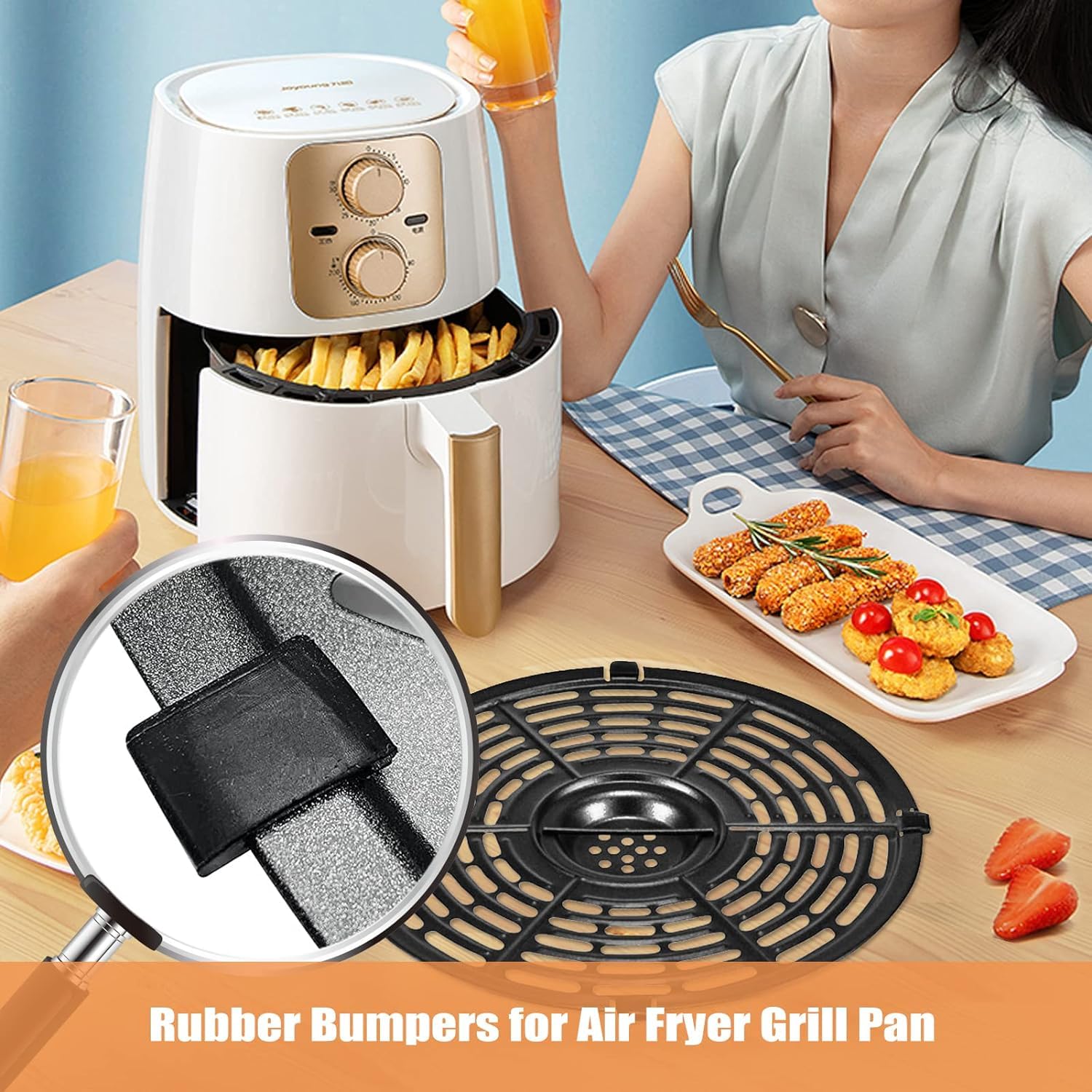 4-Piece Premium Air Fryer Rubber Bumpers & Feet Replacement Parts - Non-Slip Silicone Tips for Chefman, Power XL & Most Air Fryer Trays - Perfect for Secure Placement & Preventing Scratches on Countertops