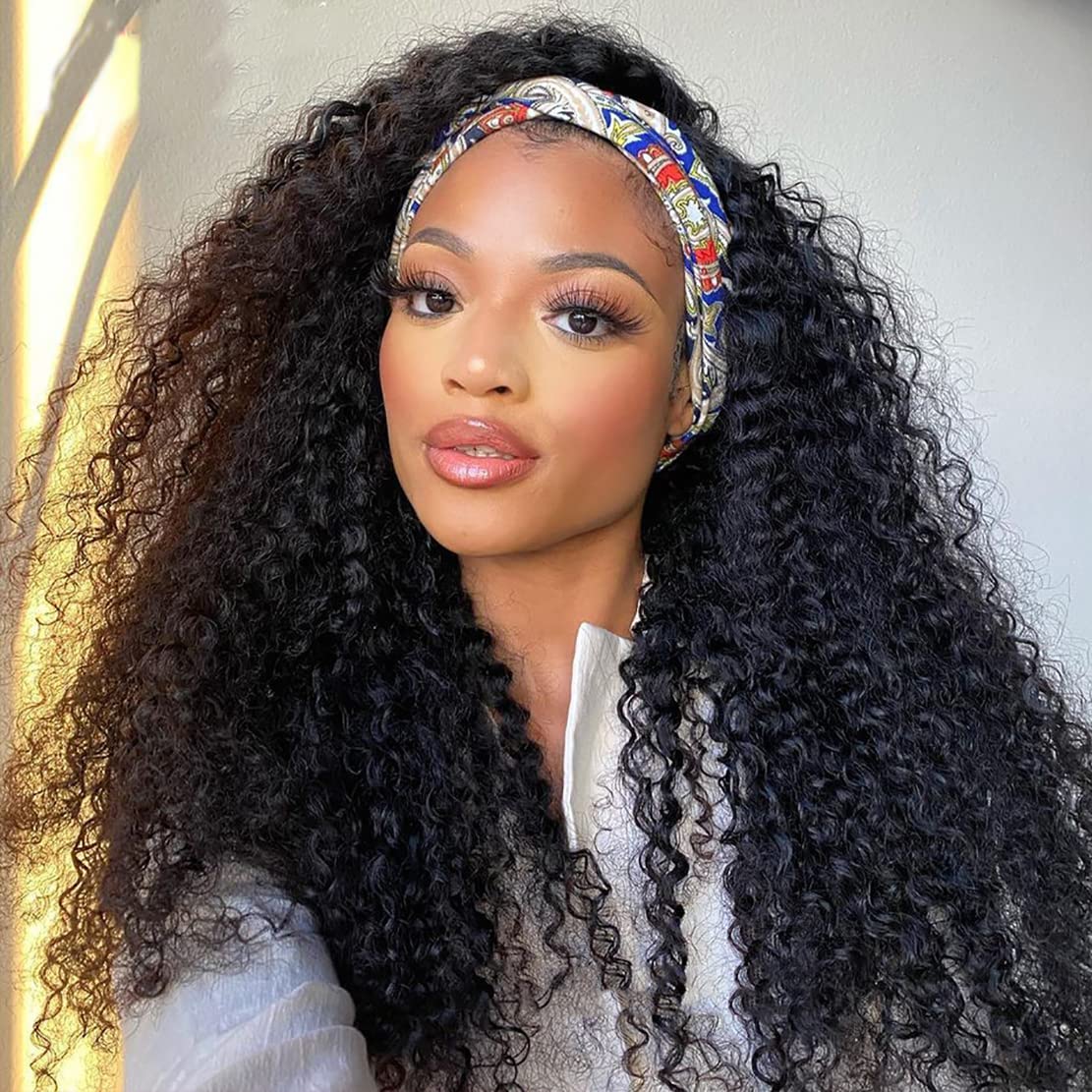 26 Inch Deep Wave Headband Wig - 100% Virgin Human Hair for Black Women | Glueless Curly Headband Wig with Natural Color | Perfect for Daily Wear, Parties & Special Occasions