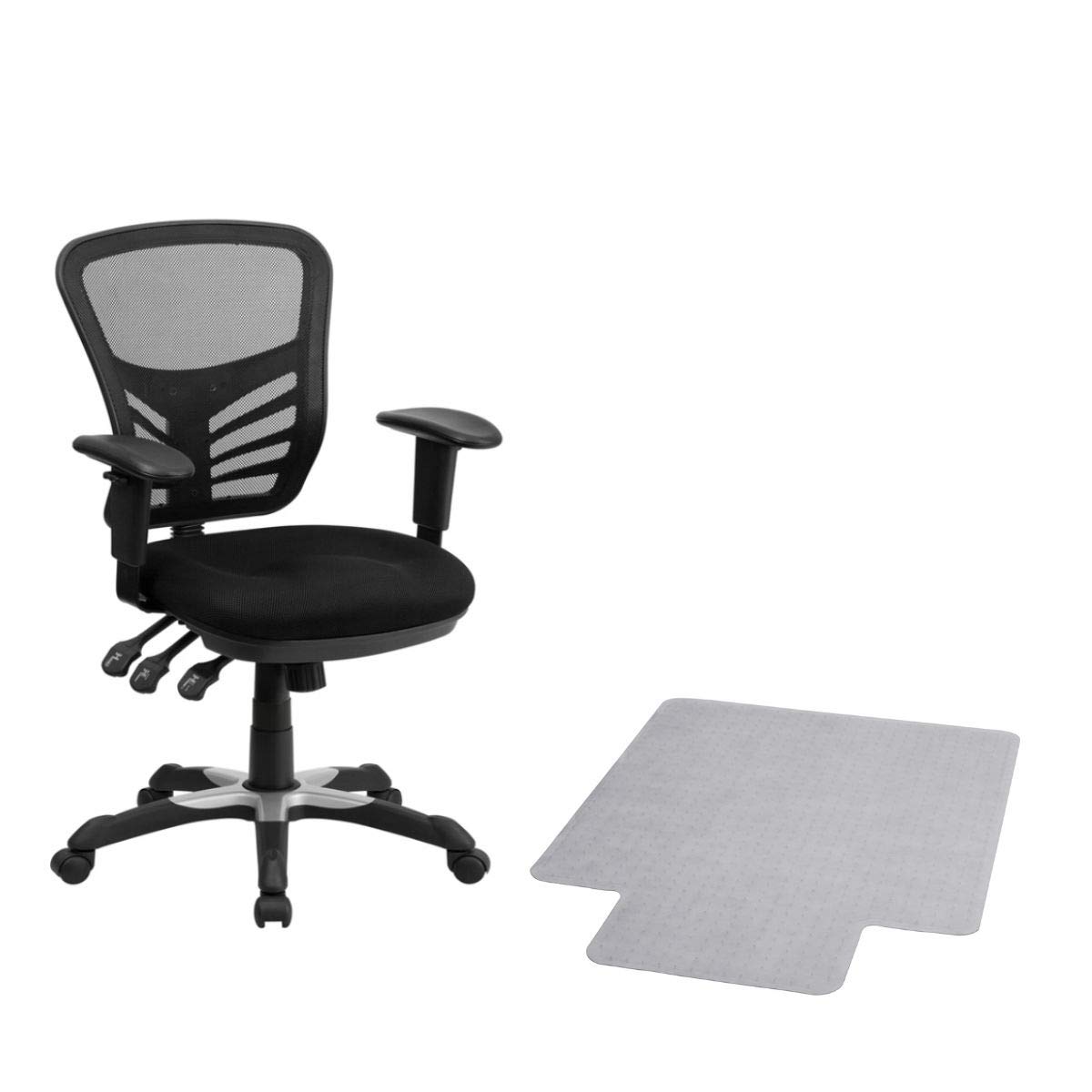 Flash Furniture Mid-Back Black Mesh Executive Office Chair - Adjustable Arms & Swivel Base with Carpet Mat - Ergonomic Desk Chair for Home & Office Workspaces