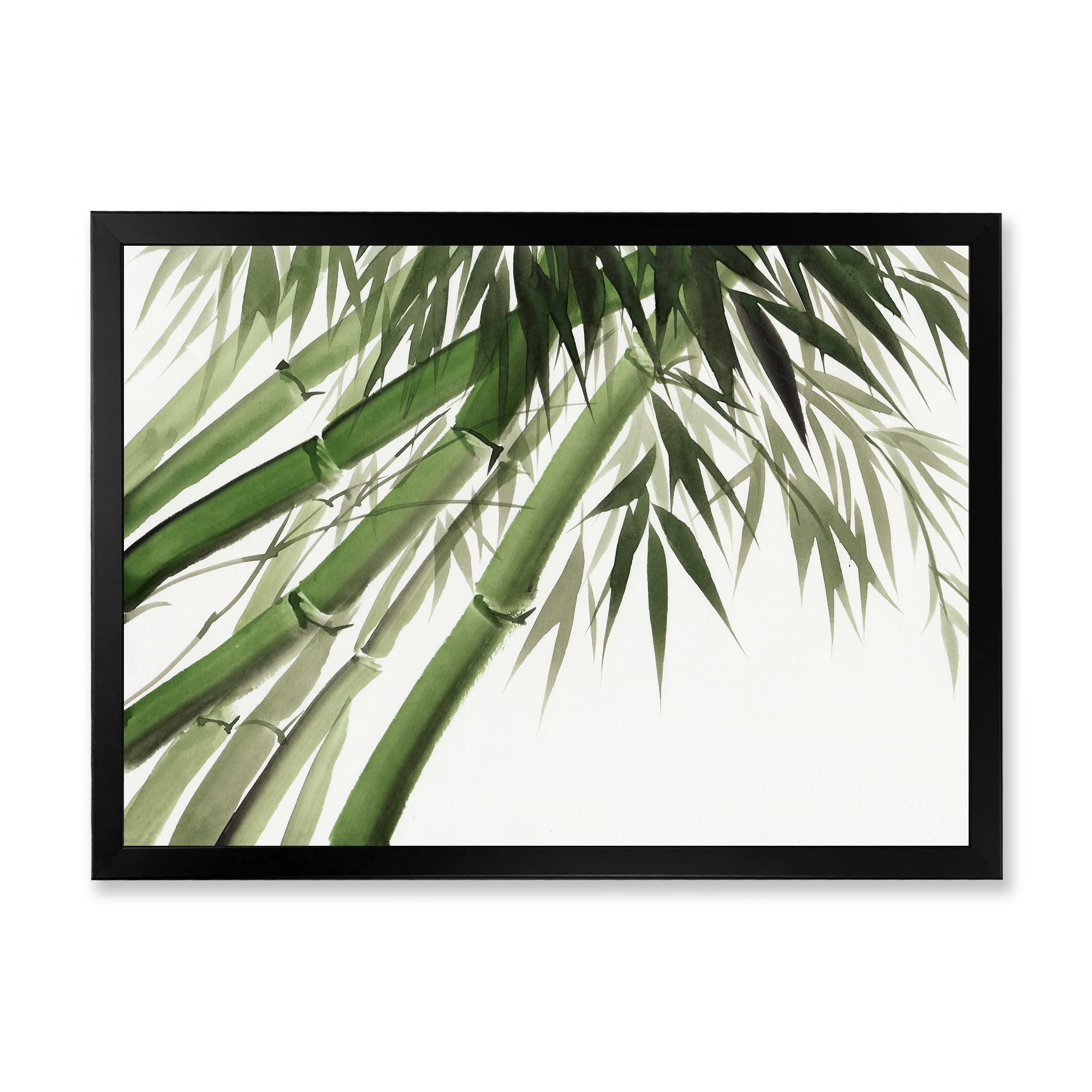 Vintage Dark Green Bamboo Wall Art - Traditional Asian Framed Home Decor for Living Room, Bedroom & Office