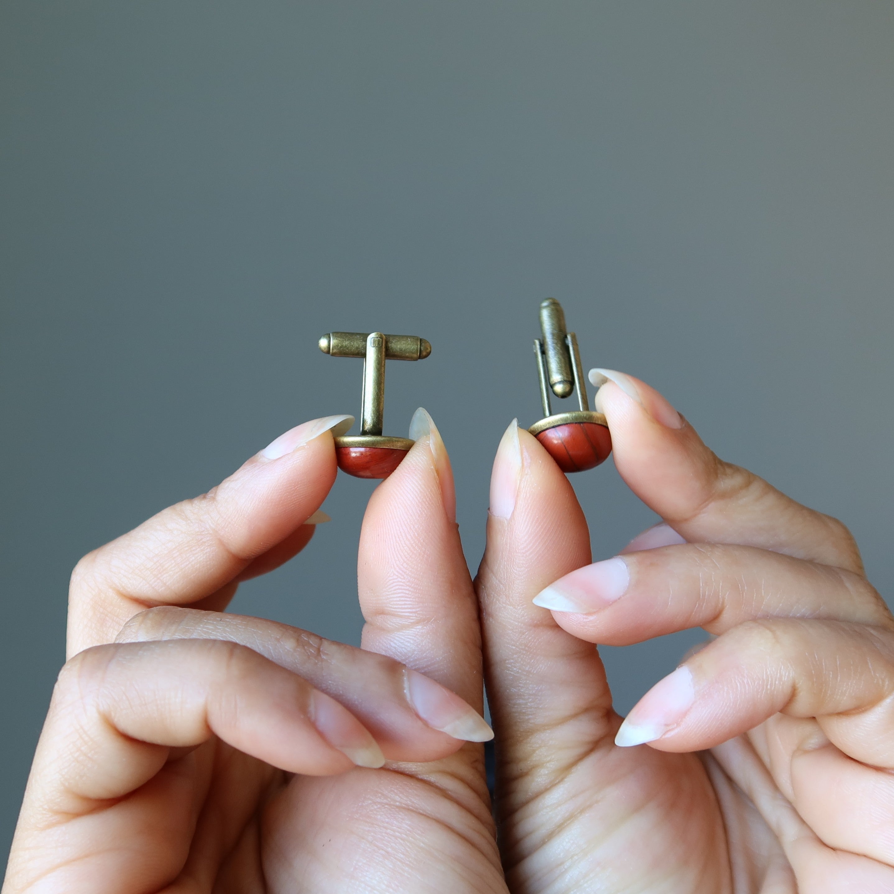 Red Jasper Cufflinks for Men - Natural Energizing Stone Jewelry in Antiqued Bronze Finish - Perfect for Weddings, Business Meetings & Formal Occasions