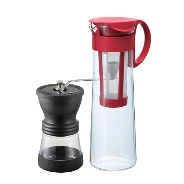 Hario Cold Brew Coffee Maker & Grinder Bundle - Perfect for Iced Coffee, Cold Brew, and French Press at Home or Office