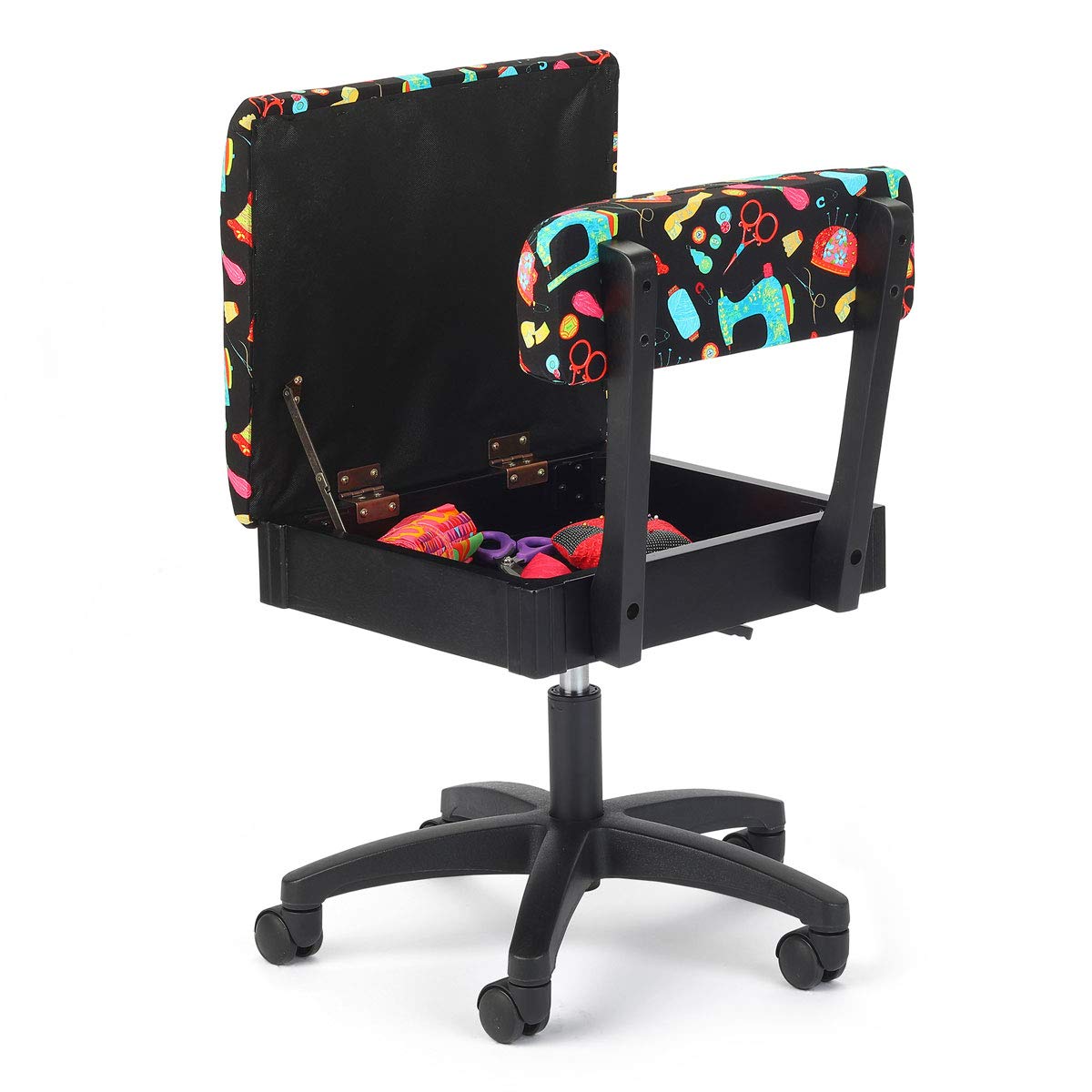 Arrow Cabinets H7013B Hydraulic Sewing Chair with Storage for Sewing Notions - Adjustable Height Craft Chair for Quilting, Tailoring & DIY Projects (Black)