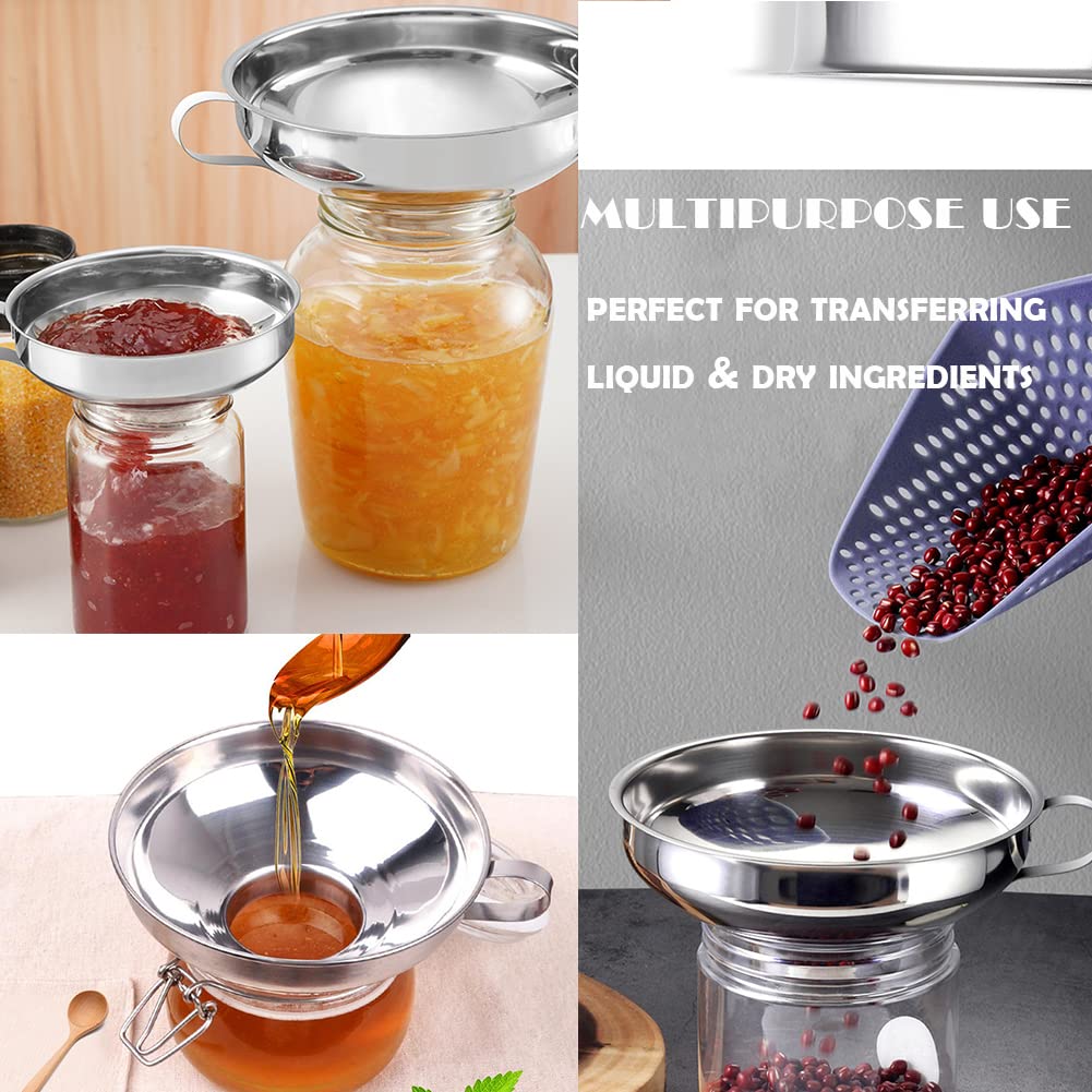 2 Pack Stainless Steel Canning Funnel for Wide & Regular Mouth Mason Jars - Heavy Duty Kitchen Funnel with Handle for Canning, Pickling, Jam Making & Food Preservation