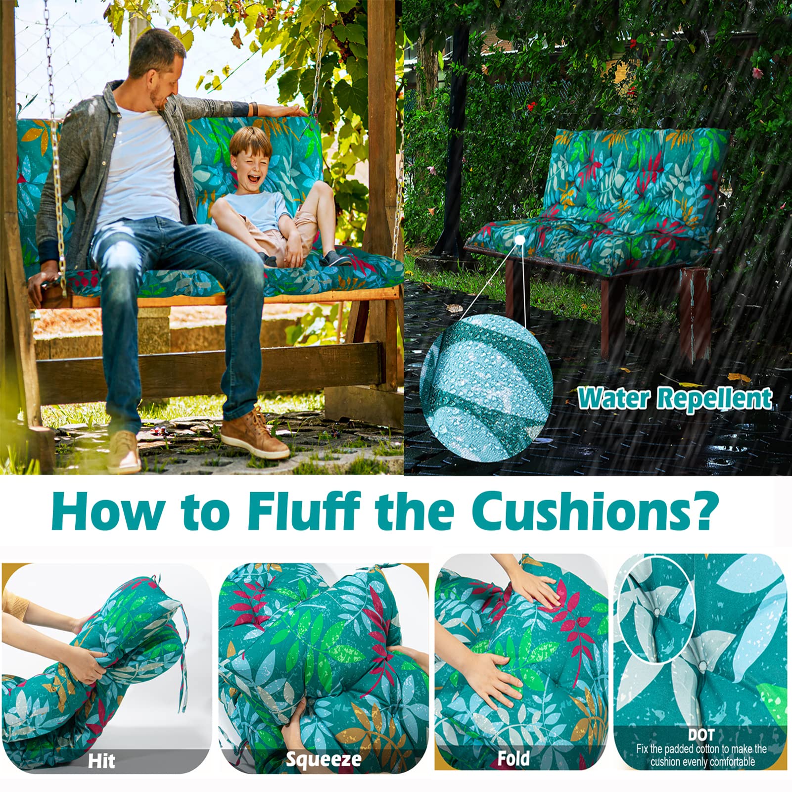 **Waterproof Outdoor Swing Replacement Cushions – Soft Garden Bench Seat with Backrest & Non-Slip Ties – Overstuffed Patio Chair Cushion (Flower Print, 40x59 Inches) – Perfect for Porch, Deck & Backyard Relaxation**