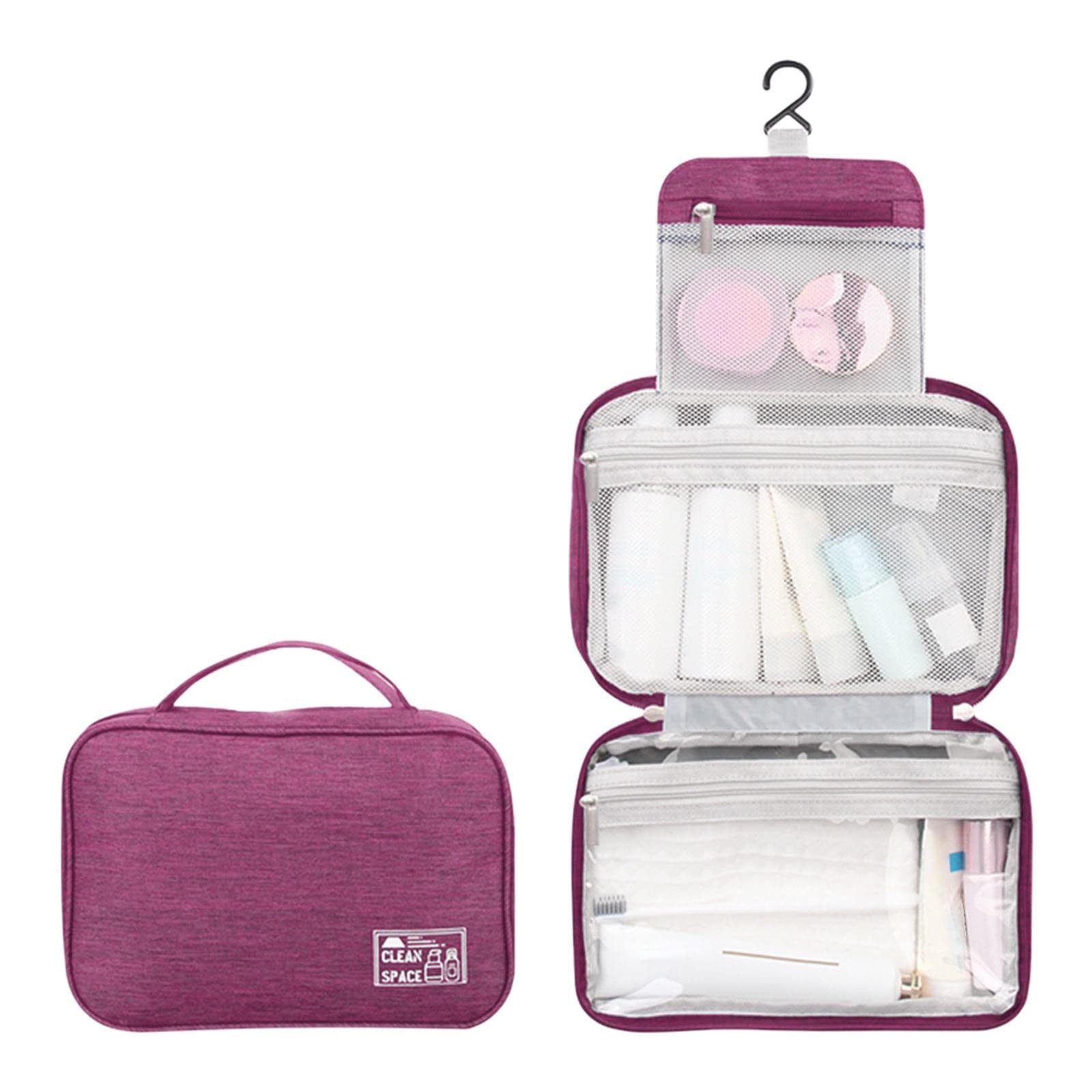 Waterproof Hanging Toiletry Bag for Travel - Large 3-Compartment Cosmetic Organizer for Men & Women | Perfect for Airplane, Gym, Camping & Vacation Storage (One Size)