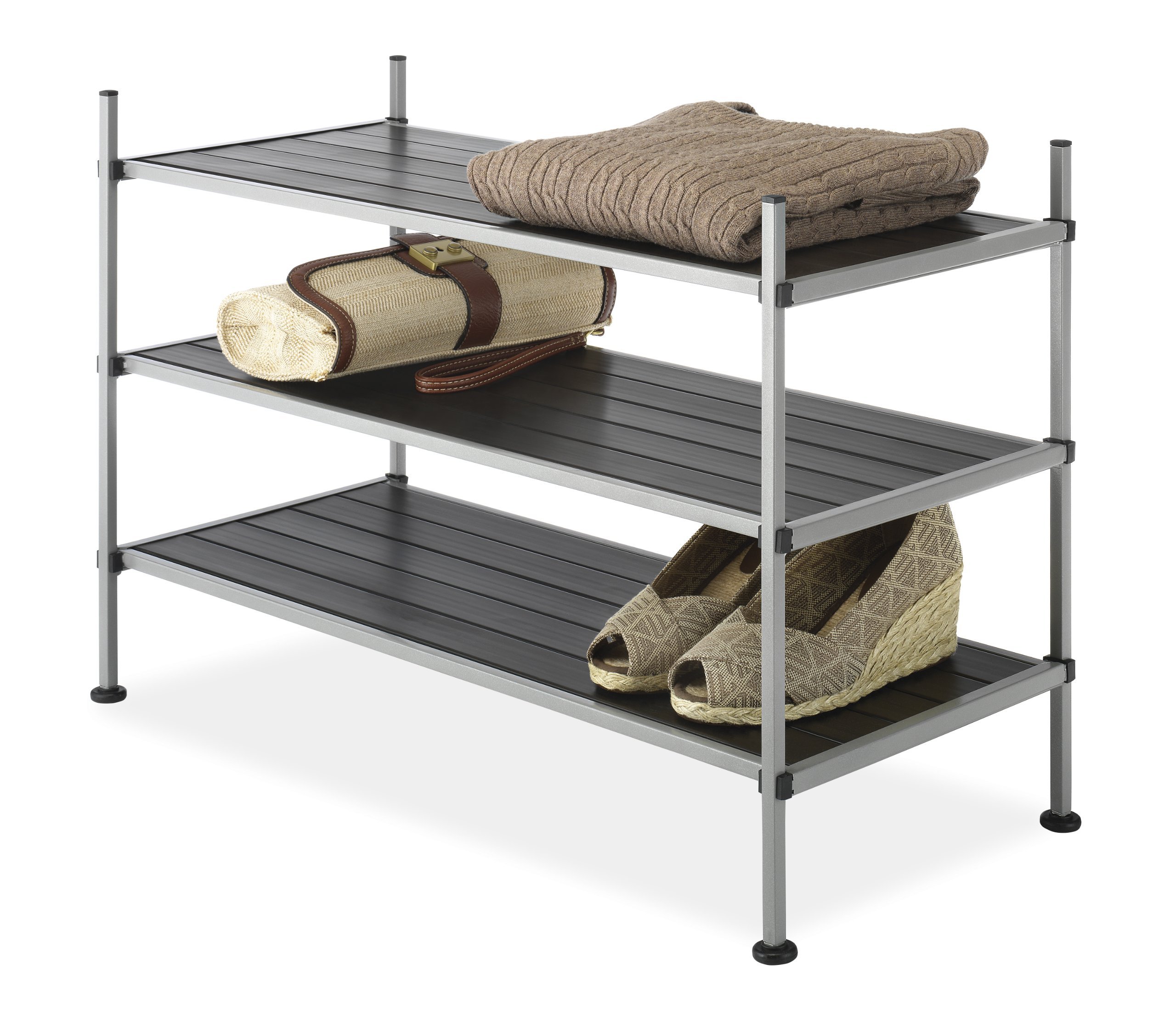 Whitmor 3-Tier Closet Storage Shelves - Space Saving Shoe Rack & Home Organization Solution for Bedroom, Closet, Entryway Storage Needs