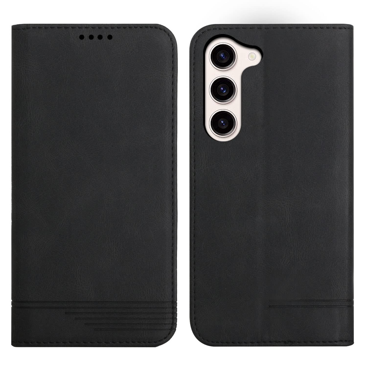 Samsung Galaxy S23 PU Leather Magnetic Wallet Case - Slim Flip Cover with Stand & Card Holder, Protective Phone Case for Samsung S23 5G (Black) | Perfect for Work, Travel & Everyday Use