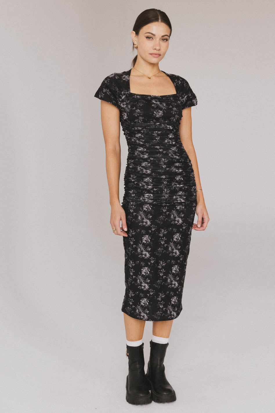 Kensie Ruched Midi Dress for Women - Elegant Bodycon Party Dress with Flattering Fit | Perfect for Cocktail Parties, Date Nights & Special Occasions
