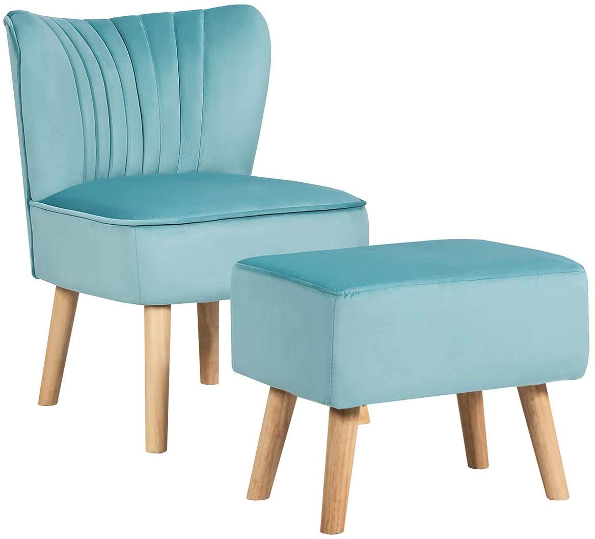 Velvet Accent Chair Set with Footrest - Modern Tufted Upholstered Club Chair for Living Room, Bedroom & Reading Nook - Soft Velvet Fabric & Ergonomic Design - Perfect for Relaxing, Reading & Lounging (Turquoise)