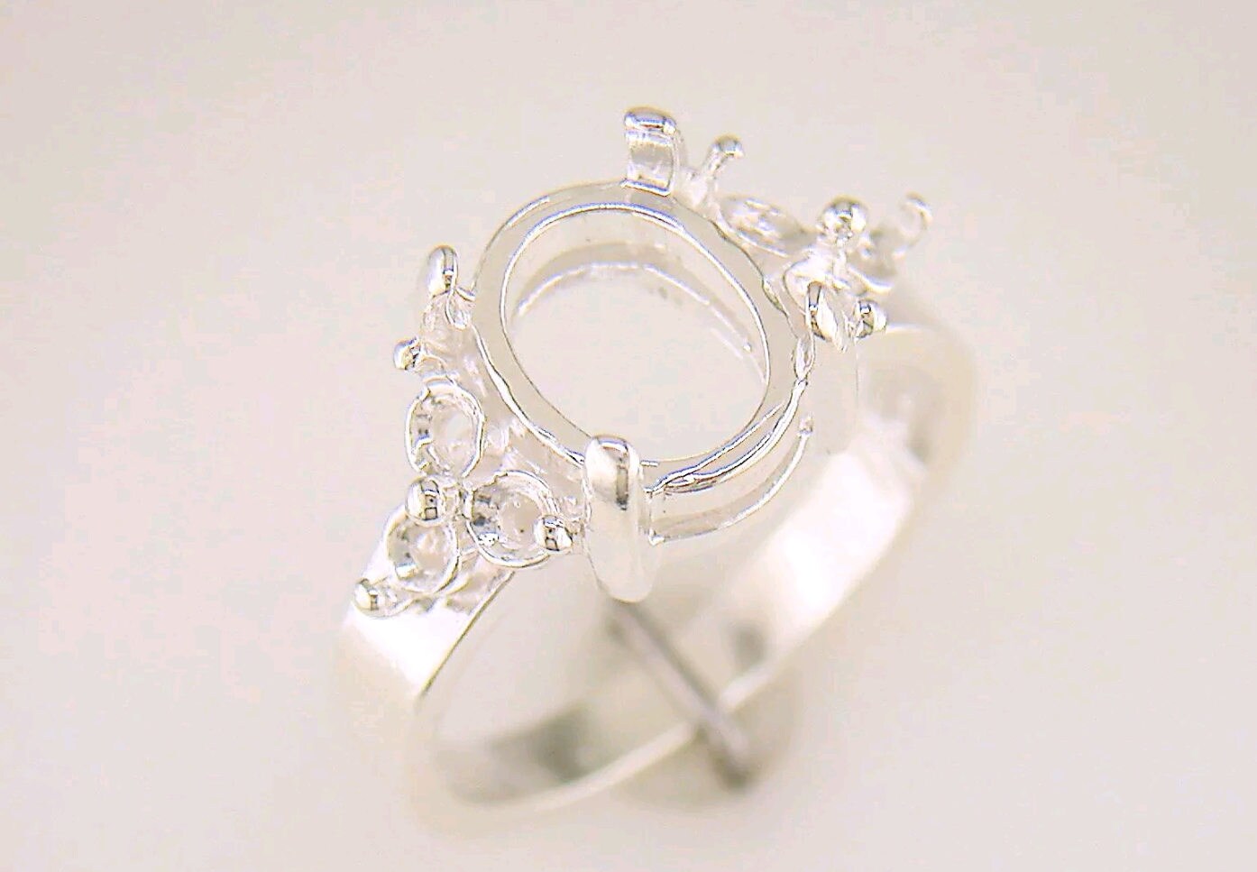 10x8 or 12x10 Oval Solid Sterling Silver/14kt Gold Ring Setting with 6 Accents - Size 7 (163667/143667) - Perfect for Engagement Rings, Wedding Bands & Jewelry Making