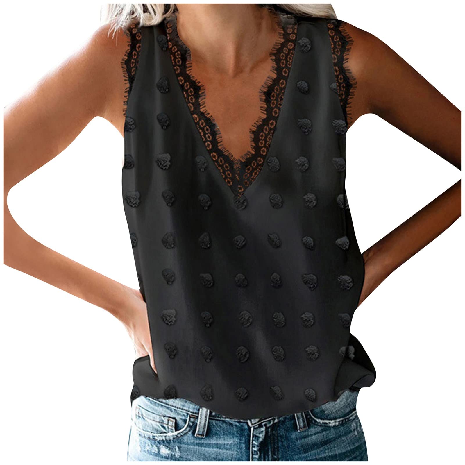 Elegant Women's V-Neck Lace Embroidered Sleeveless Blouse - Breathable Summer Work Tops for Office & Casual Wear | Perfect for Business Attire, Date Nights & Weekend Outfits